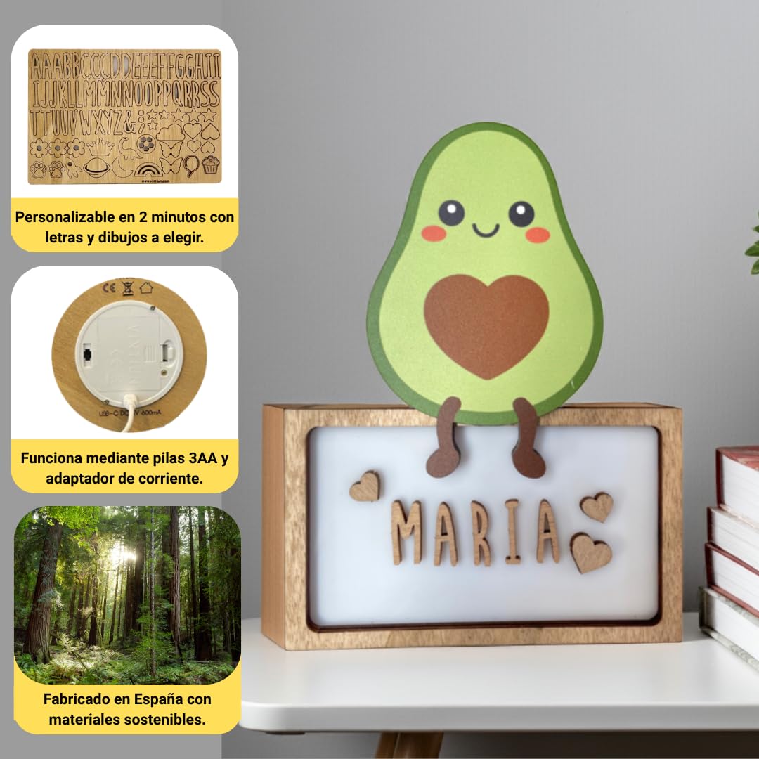 WONDEE Vintiun Regalos Bebé Personalizados Originales, Lámpara Personalizada Bebé Noche de Aguacate - Cosas/Regalos para Bebés Recién Nacido Niño y Niña, Regalo Bebe 6 meses, Regalo bebe 1 año 2 años