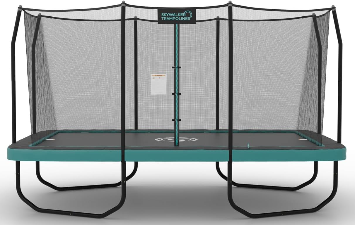 SKYWALKER TRAMPOLINES 9 x 15 FT Rectangle Trampoline With Safety Enclosure Net, Outdoor, ASTM Approved, Recreational for Kids