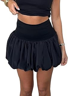 Women Y2k Bubble Skirt Elastic Waist Ruffle Flared Mini Skirts Layered Ruffle Hem Balloon Puffball Short Skirts