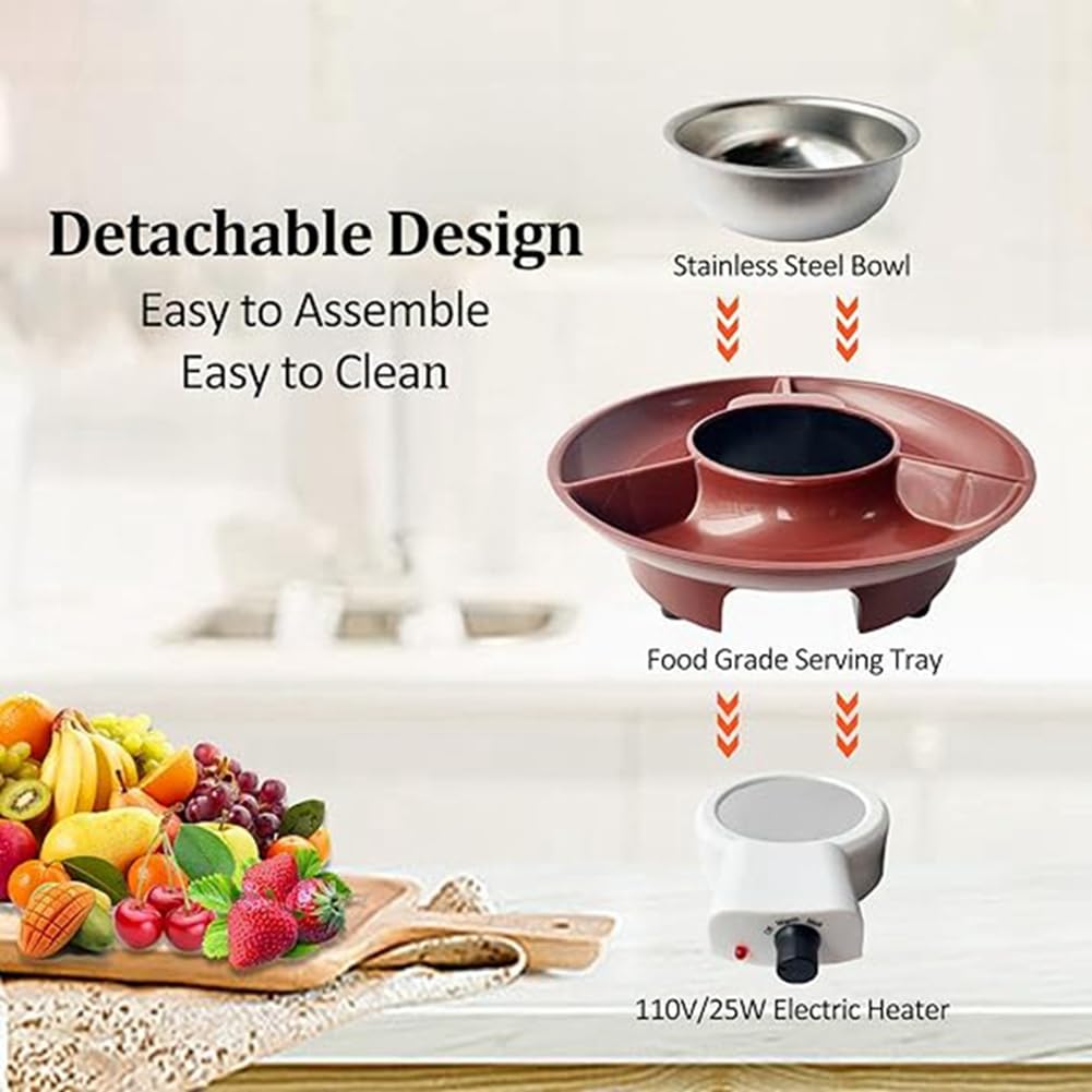 Juego de Ollas para Fondue, MáQuina EléCtrica para Hacer Fondue de Chocolate con 4 Tenedores, Kit de MáQuina para Fundir Queso, Control de Temperatura. Enchufe Europeo