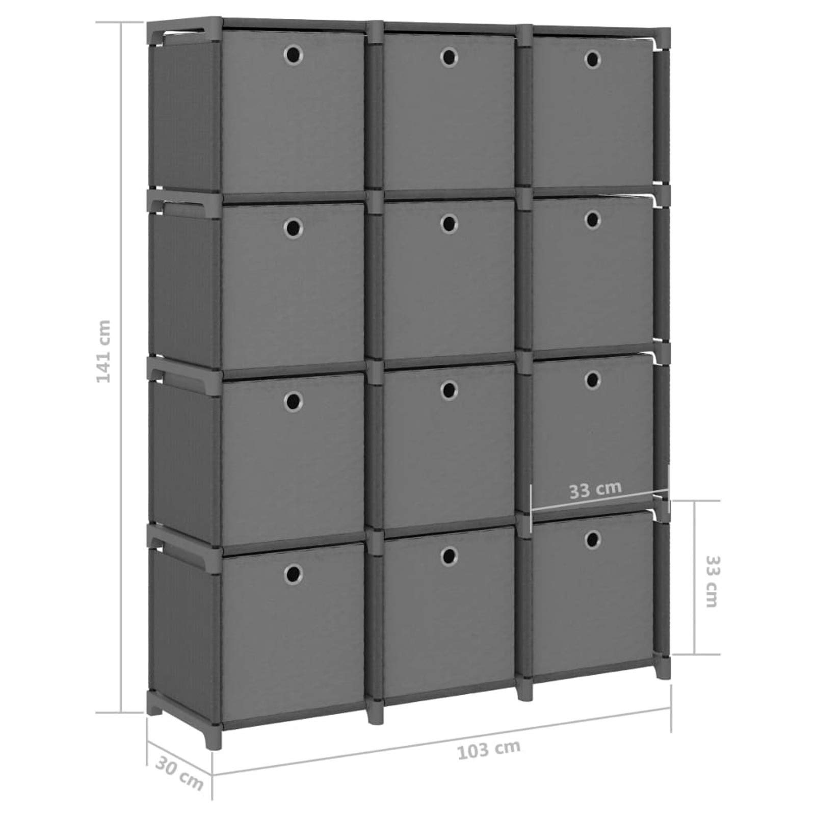 Estantería de 12 Cubos con Cajas Estante de Almacenamiento Armario Modular Estantería Modular Tela Gris 103x30x141 cm