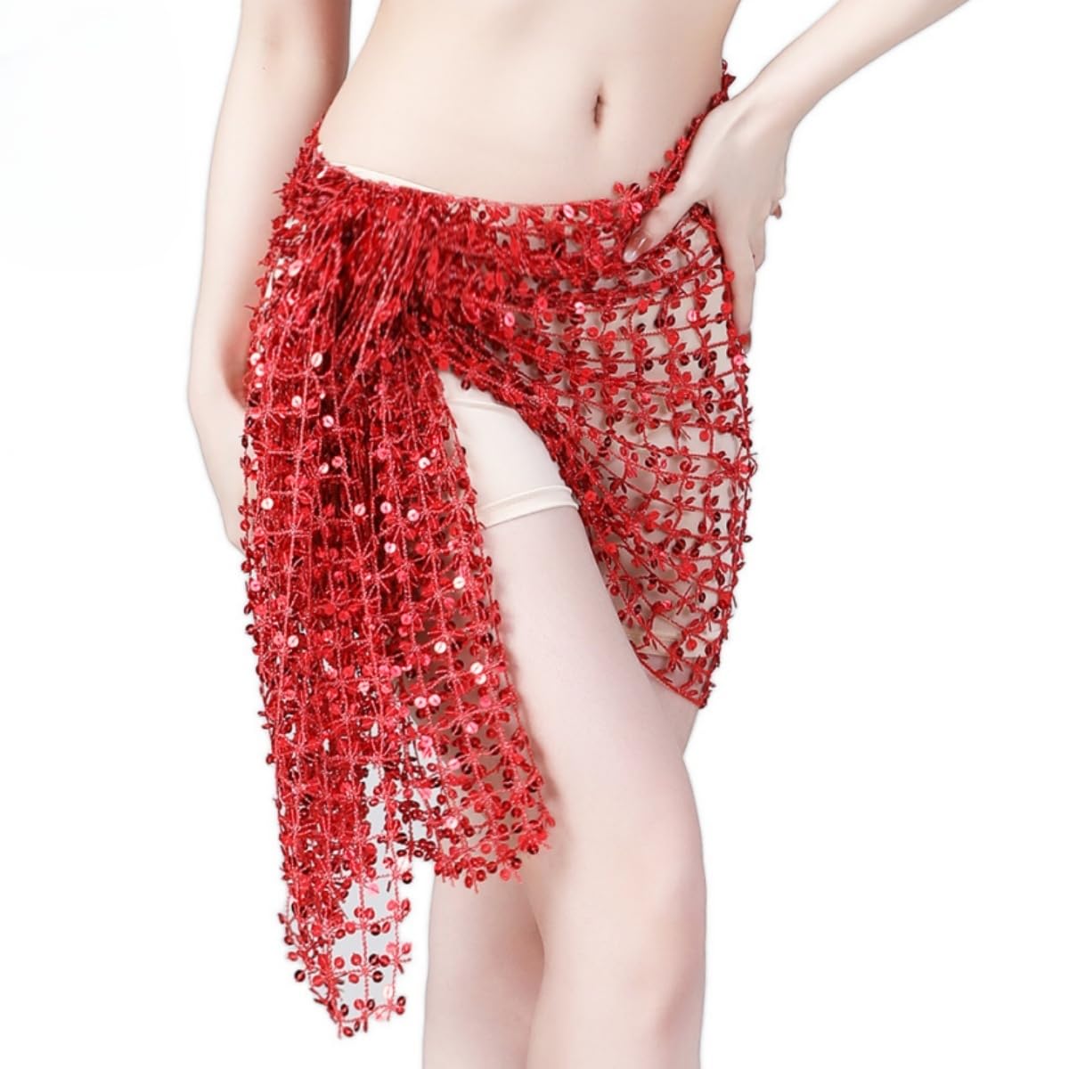 Women's Belly Dance Hip Scarf, Hollow Sequins Mesh Wrap Skirts Sparkly Belly Dancer Outfit Rave Party Skirt Wrap Professional Hip Dancing Skirt Scarf for Women Girls Yoga Latin Dancing Practise