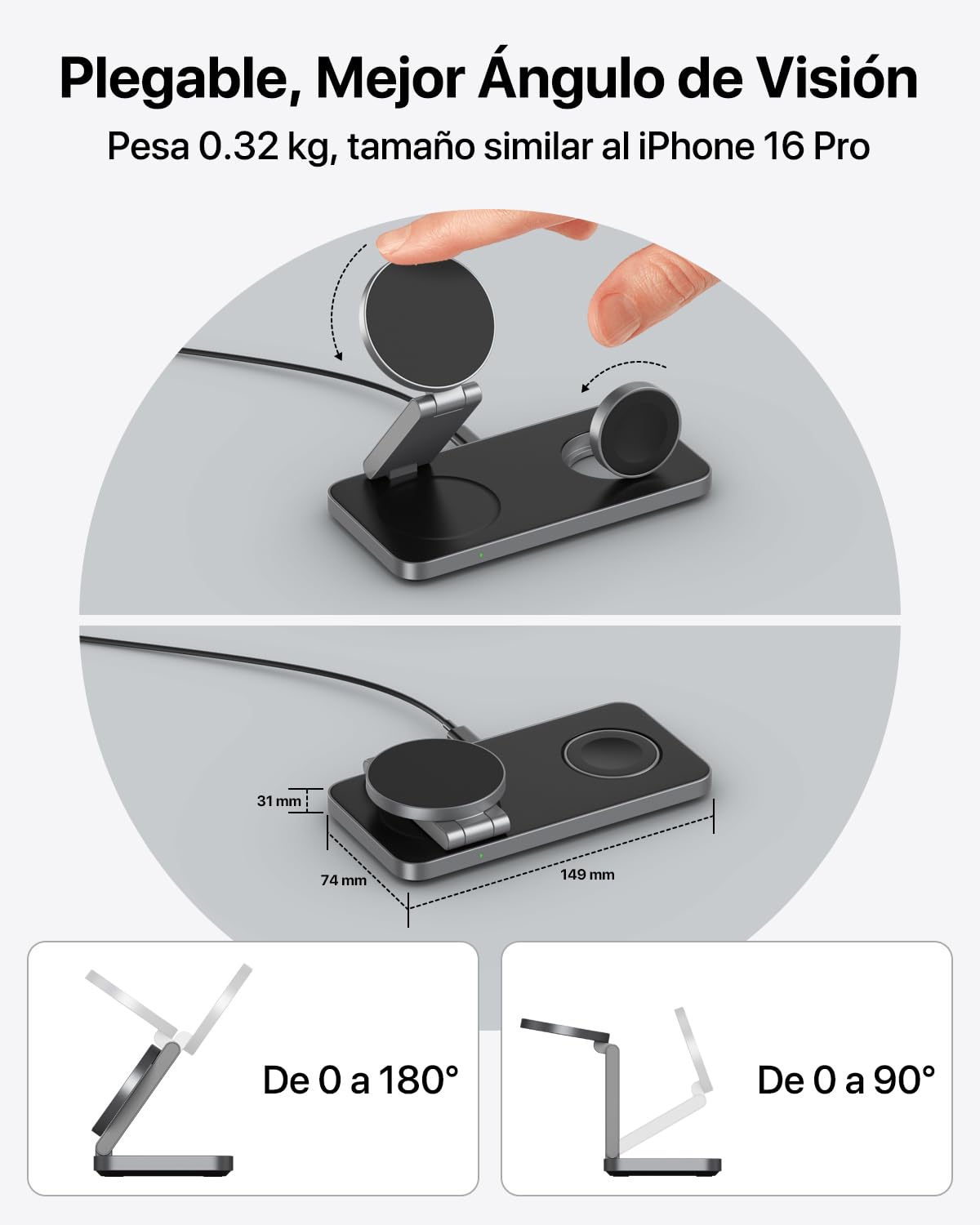 EXW Cargador Inalámbrico con Qi2.2 25W, Cargador 3 en 1 Apple Compatible con MagSafe para iPhone 17 16 15 14 13 12, Apple Watch 11-4/Ultra/SE, AirPods, con 35W Adaptador