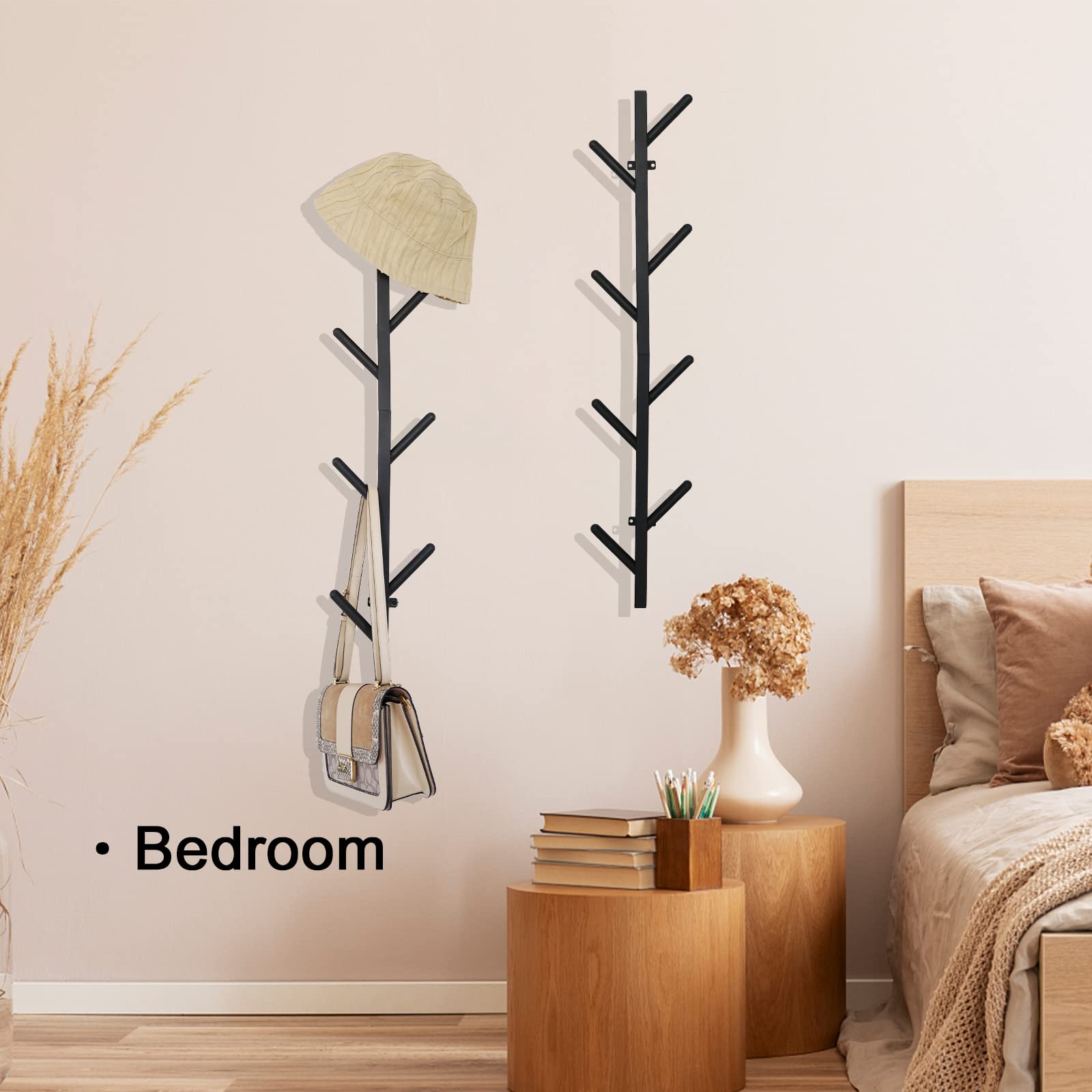 FANTAKI Coat Rack Wall Mount Set of 2, Coat Hanger, Floating Coat Rack for Jackets/Bags/Scarves, Coat Tree for Entryway/Home/Office/Hallway/Bathroom, Metal Vertical Hat Rack for Wall, Black