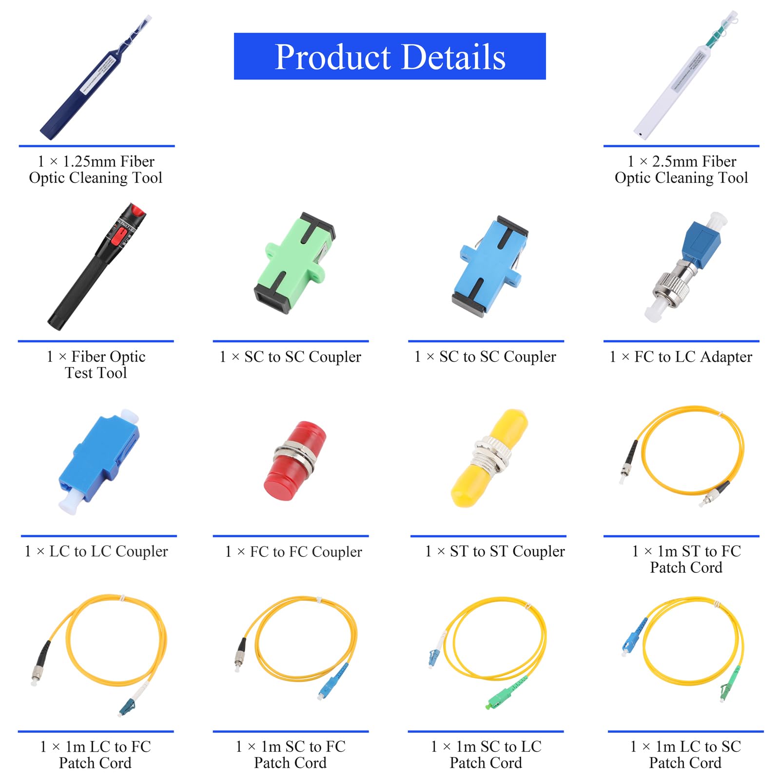Glasfaser Werkzeug mit Visual Fault Locator 30KM 30mW, Glasfaser Adapter FC-Stecker auf LC-Buchse-Adapter APC/SC UPC/ST FC SC LC,Glasfaser-Reiniger und Patchkabel VFL-Tester Kit