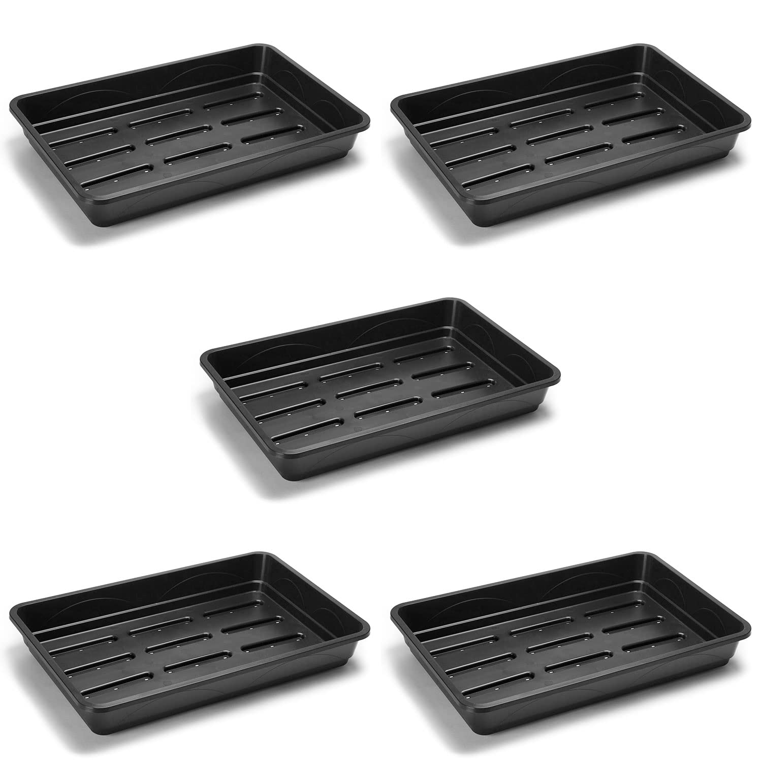 Earlygrow Black Heavy Duty 58Cm Large Seed Tray With Drainage Holes, Garden Greenhouse Seed Starting, Germination And Plant Growing Tray - 58 X 38 X 9Cm - Pack Of 5