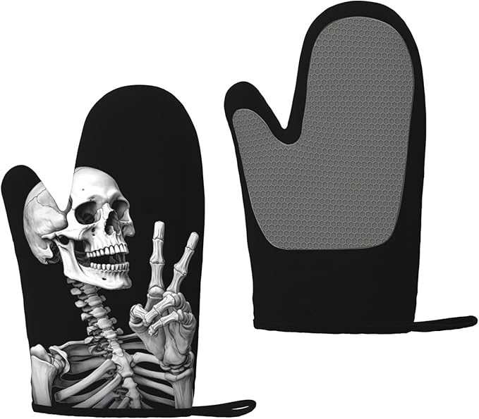 Ouqiuwa Rock Roll Skull Skeleton Oven Mitt/Glove for Easy Gripping Set of 2 Kitchen Accessories