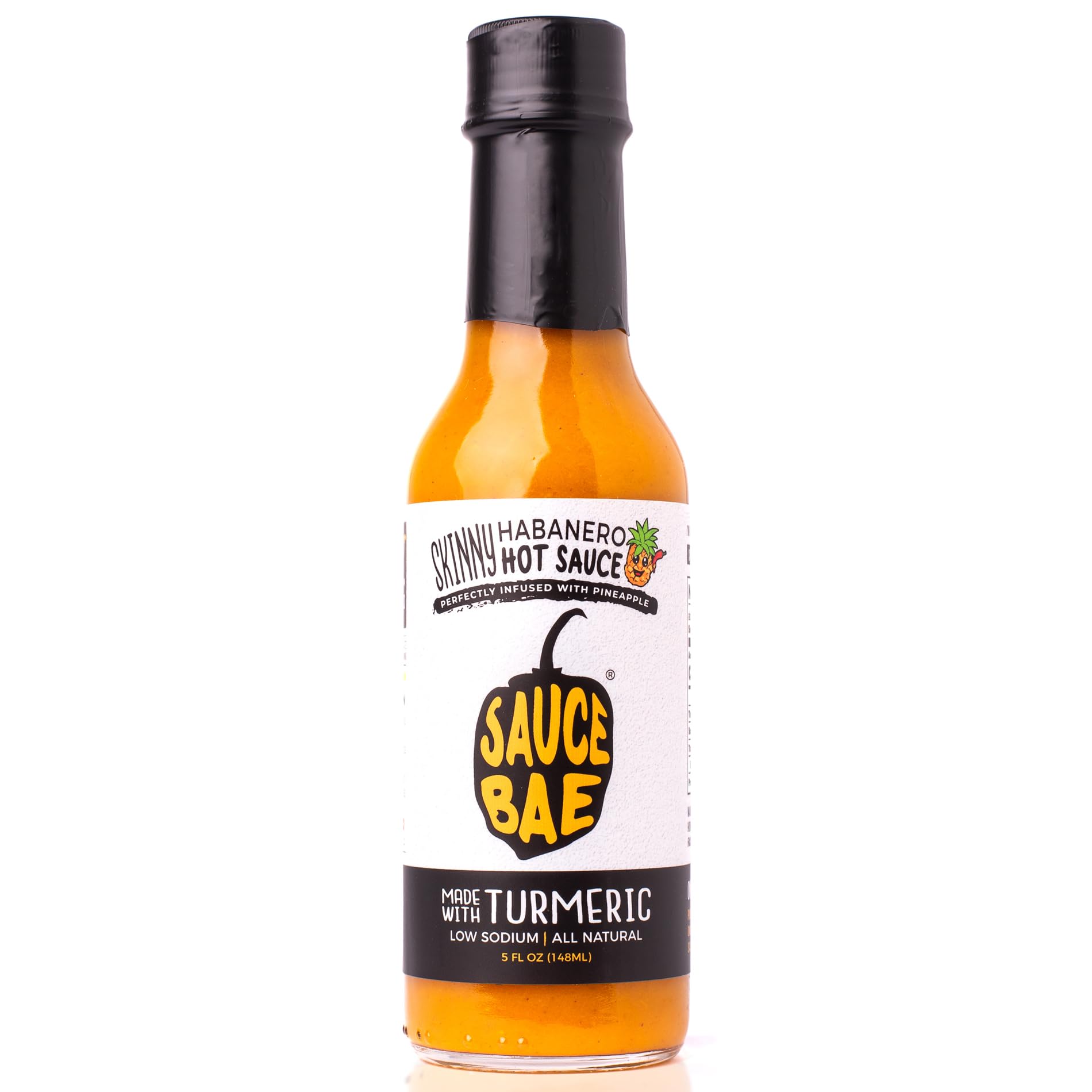 SAUCE BAE Skinny Habanero Hot Sauce - With Pineapple & Turmeric, Low Sodium, All Natural, Sweet Mild Heat - Featured On Hot Ones, 5 oz