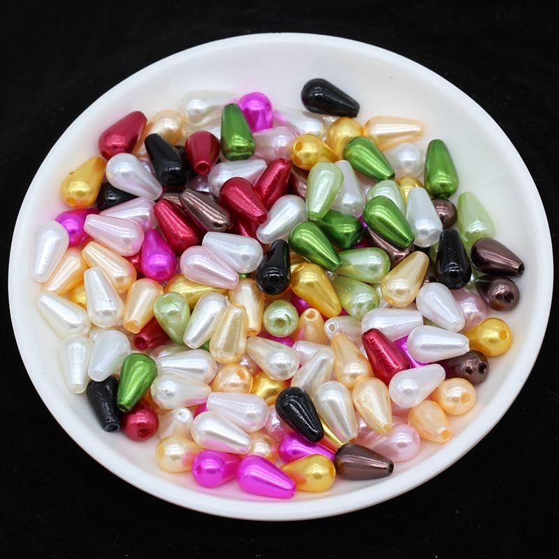 100Pcs 6X10Mm Color Teardrop Plastic Resin Loose Spacer Seed Beads For Diy Beading Jewelry Making Abs Imitation Pearl Hole Beads - (Color: Random Mix Colors)