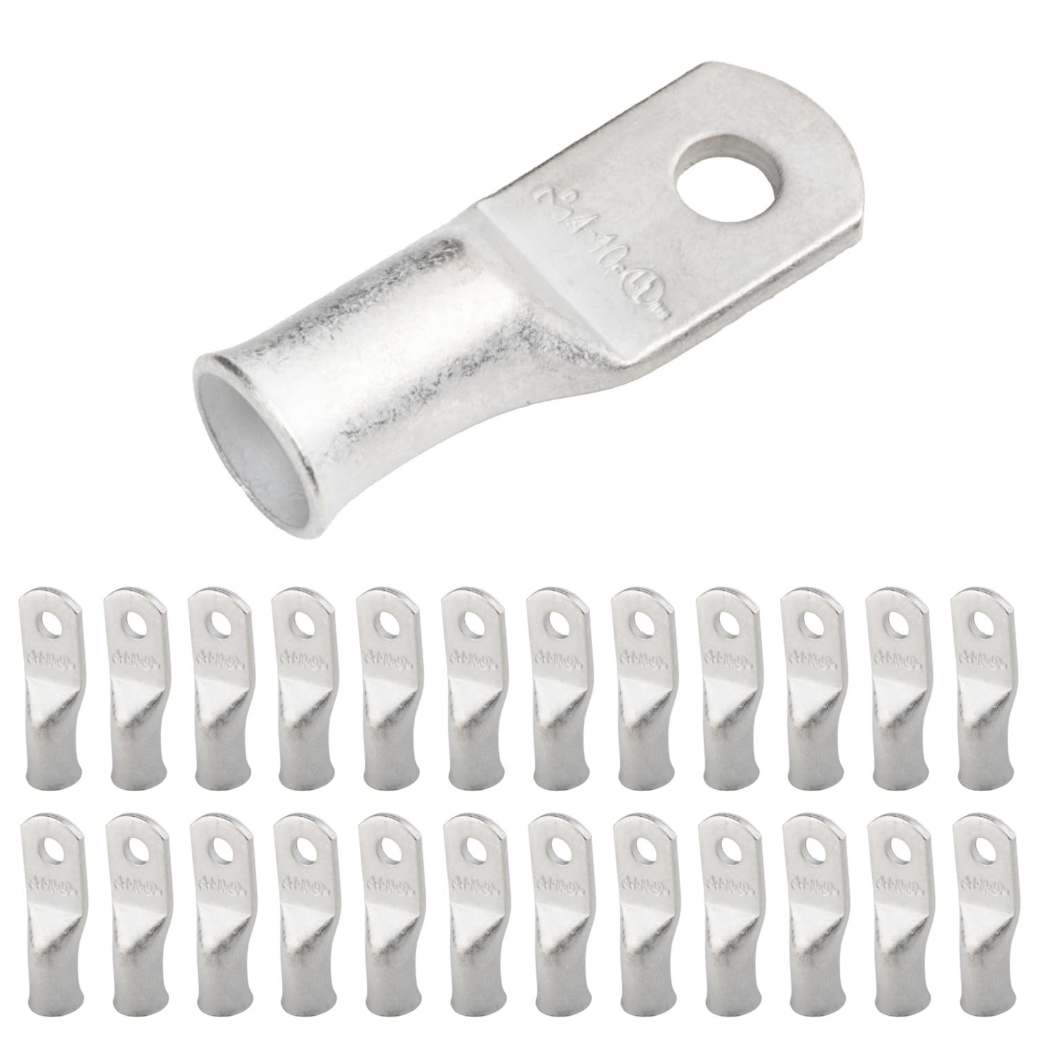 SELTERM 4 AWG (25 mm²) - # 10 (M5) ⌀ Hole UL Marine Grade Wire Lugs, Battery Cable Ends, Tinned Copper Eyelets, Tubular Ring Terminal Connectors [B30] - 25 Pack