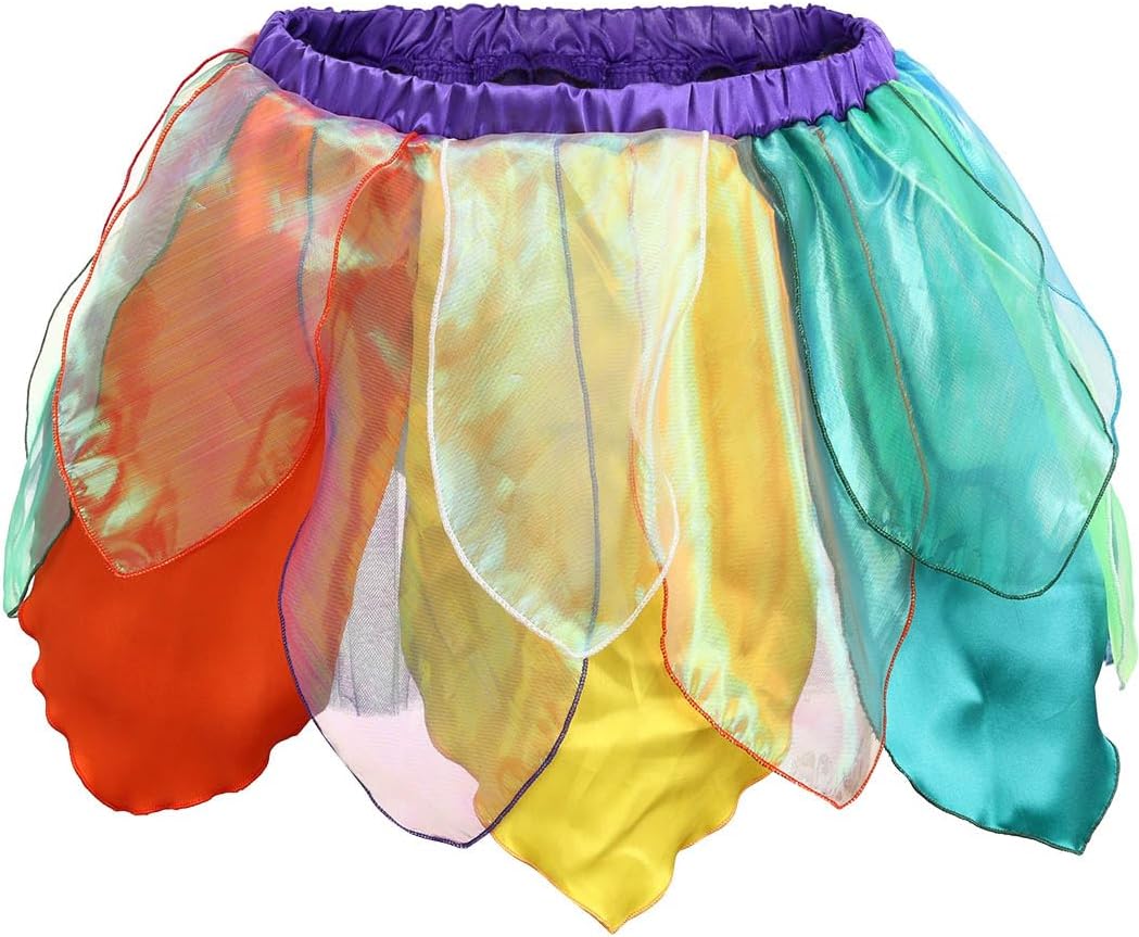 FlovelWomen's Fairy Costume Flower Petal Skirt Wedding Shiny Rainbow Tutu Skirt Fluffy Layered Skirts Rave Party Christmas Costume for Women
