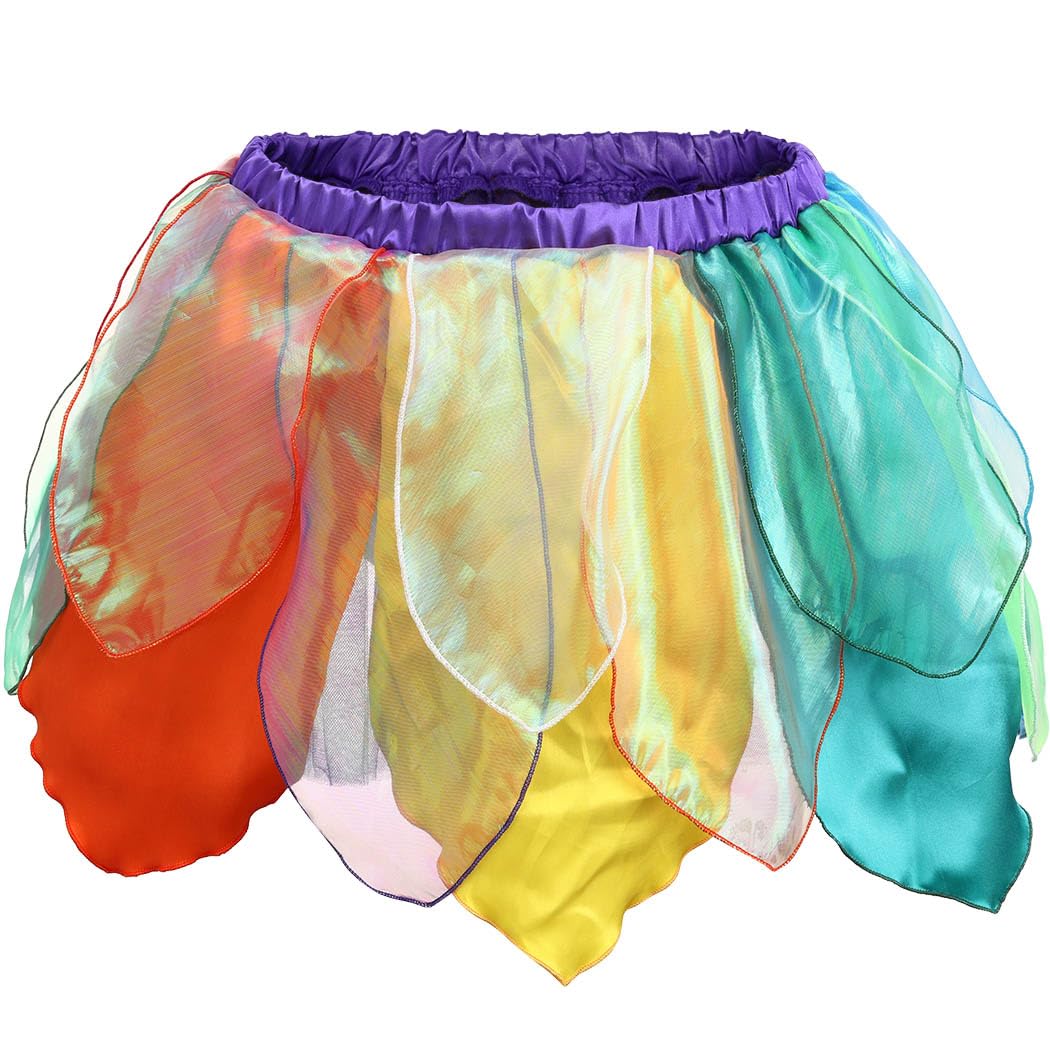 FlovelWomen's Fairy Costume Flower Petal Skirt Wedding Shiny Rainbow Tutu Skirt Fluffy Layered Skirts Rave Party Christmas Costume for Women