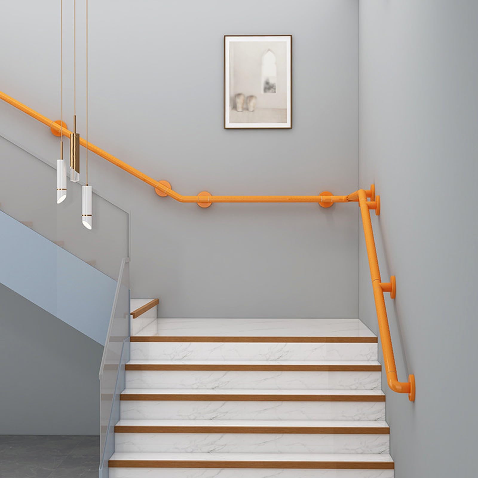 Lmvyuvlf Girls Yellow 50Cm Bathroom Safety Grab Bar, Metal Diy Stair Handrail, With 304 Stainless Steel Core & Plastic Anti-Slip Grip – Night Glow Ring(140Cm/4.59Ft)