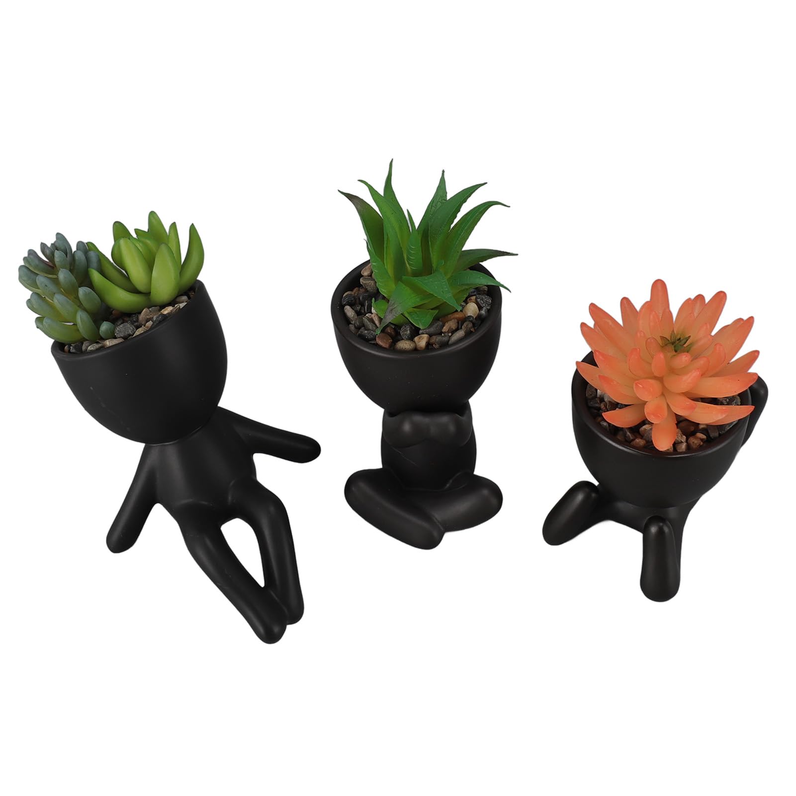 Piante Grasse Artificiali, Piante Finte Dal Design Compatto a Bassa Manutenzione, Decorazione da Scrivania con 3 Vasi Creativi a Forma Umana per Mensola del Bagno, Scrivania da Ufficio,