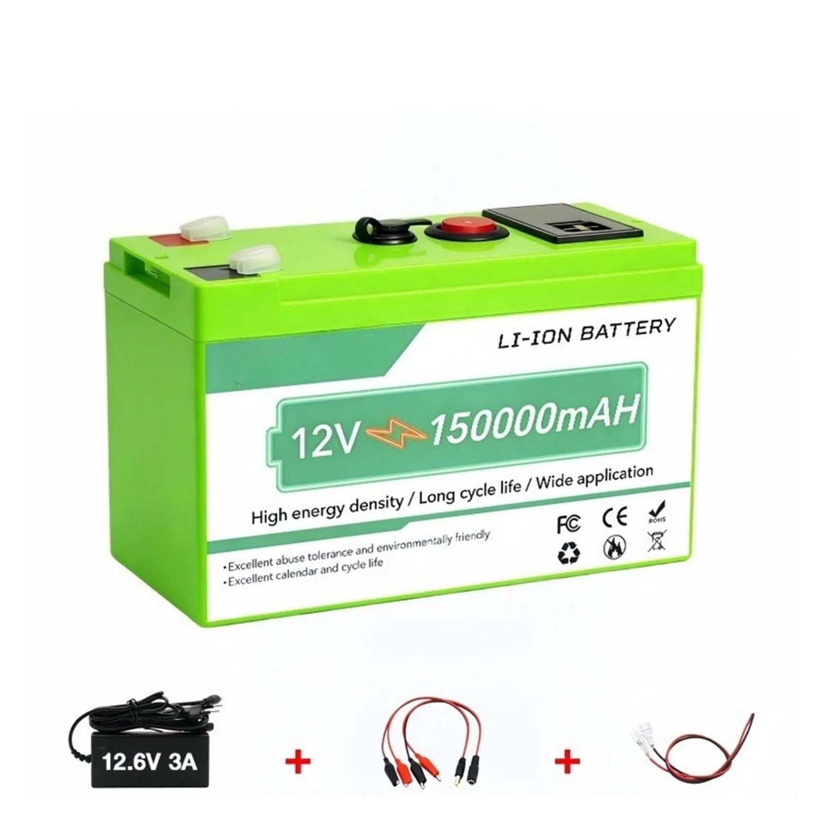 Batteria A Ciclo Profondo Batteria Al Litio 12V 100Ah 120Ah 150Ah | Ricaricabile ad alta capacità for l'accumulo di energia solare da campeggio in camper(120Ah-charger)