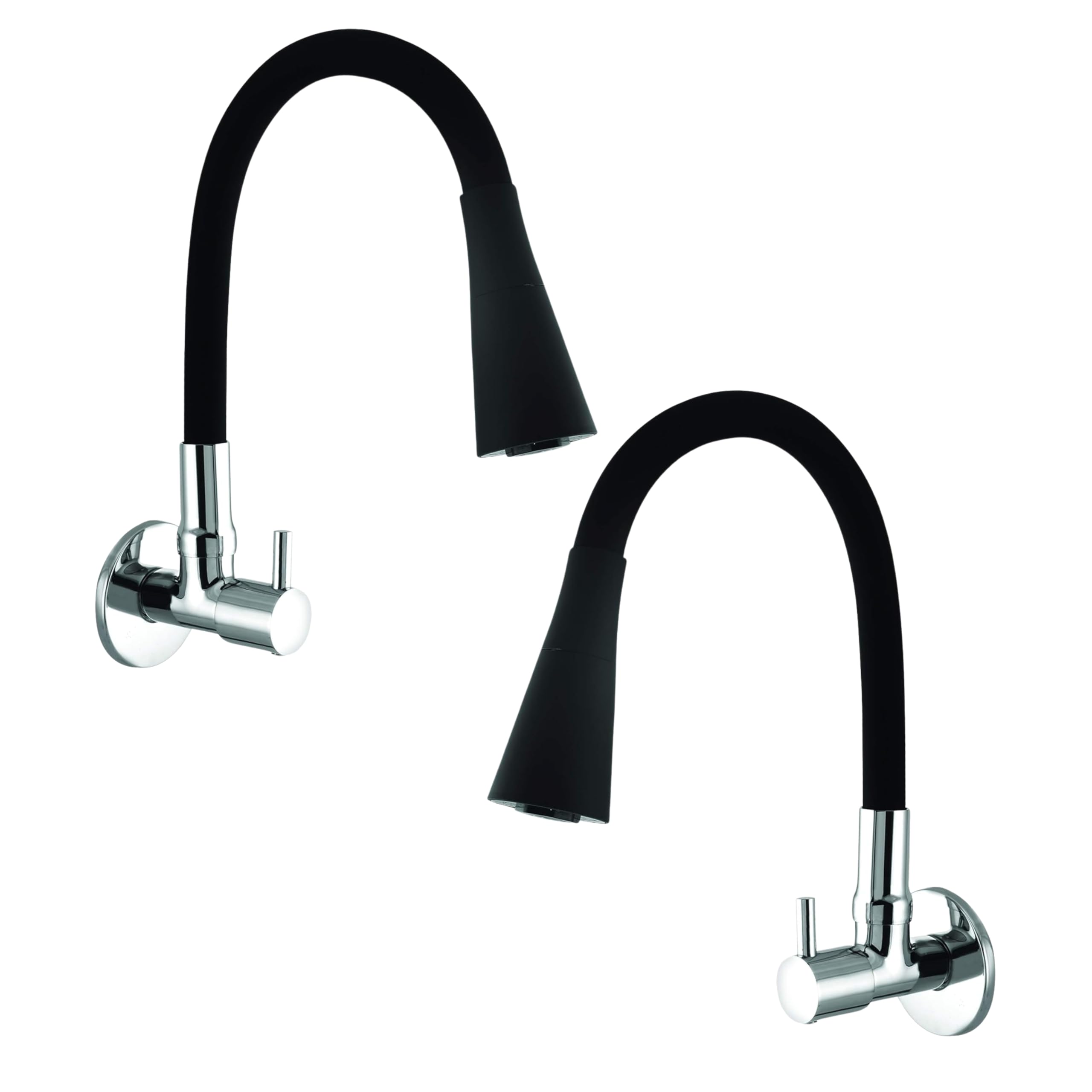 AZERA Wall-Mounted Brass Kitchen Sink Cock Tap/Faucet With Flexible Neck, Dual Function Black Finish, 2-Mode: Shower & Foam Flow (Turbo, Dual Black) Pack of 2
