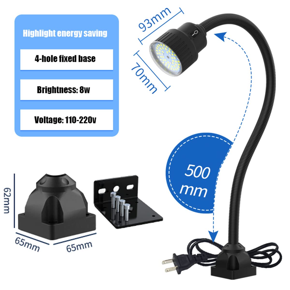 Flexibele waterdichte LED-werklamp met zwanenhals en 900 lumen voor industriële