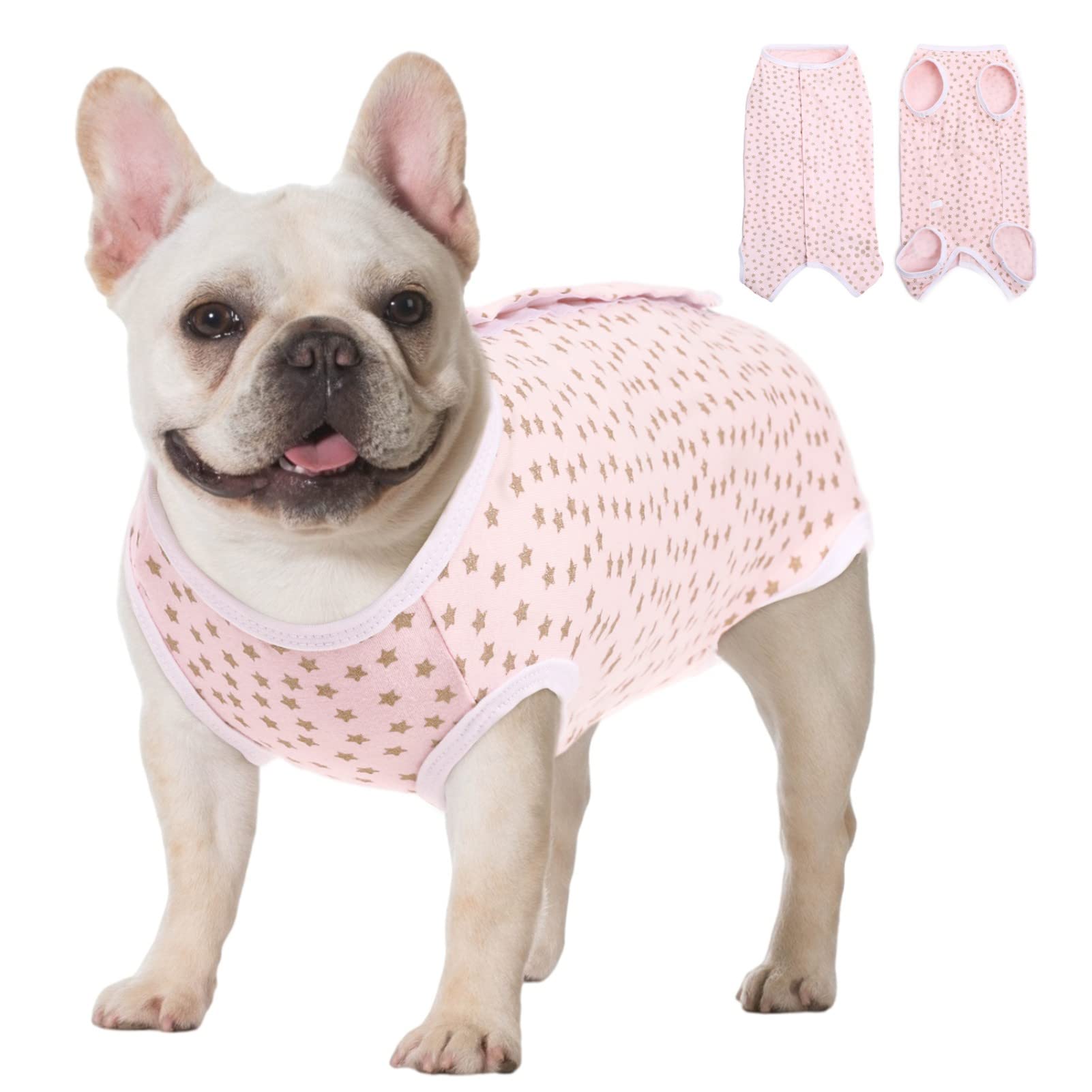 KOESON Recovery Suit for Female Dogs, Dog Recovery Suit After Spay Abdominal Wounds Protector, Bandages Cone E-Collar Alternative Surgical Onesie Anti Licking Gold Stars M