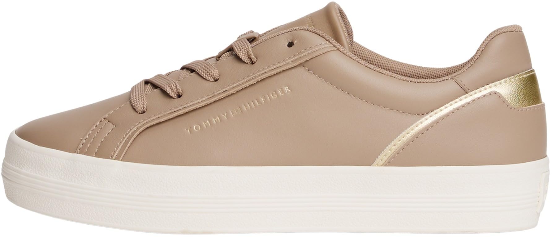 Tommy Hilfiger Women's Foxing Leather Vulcanised Trainers, Beige (Coastal Taupe), 7