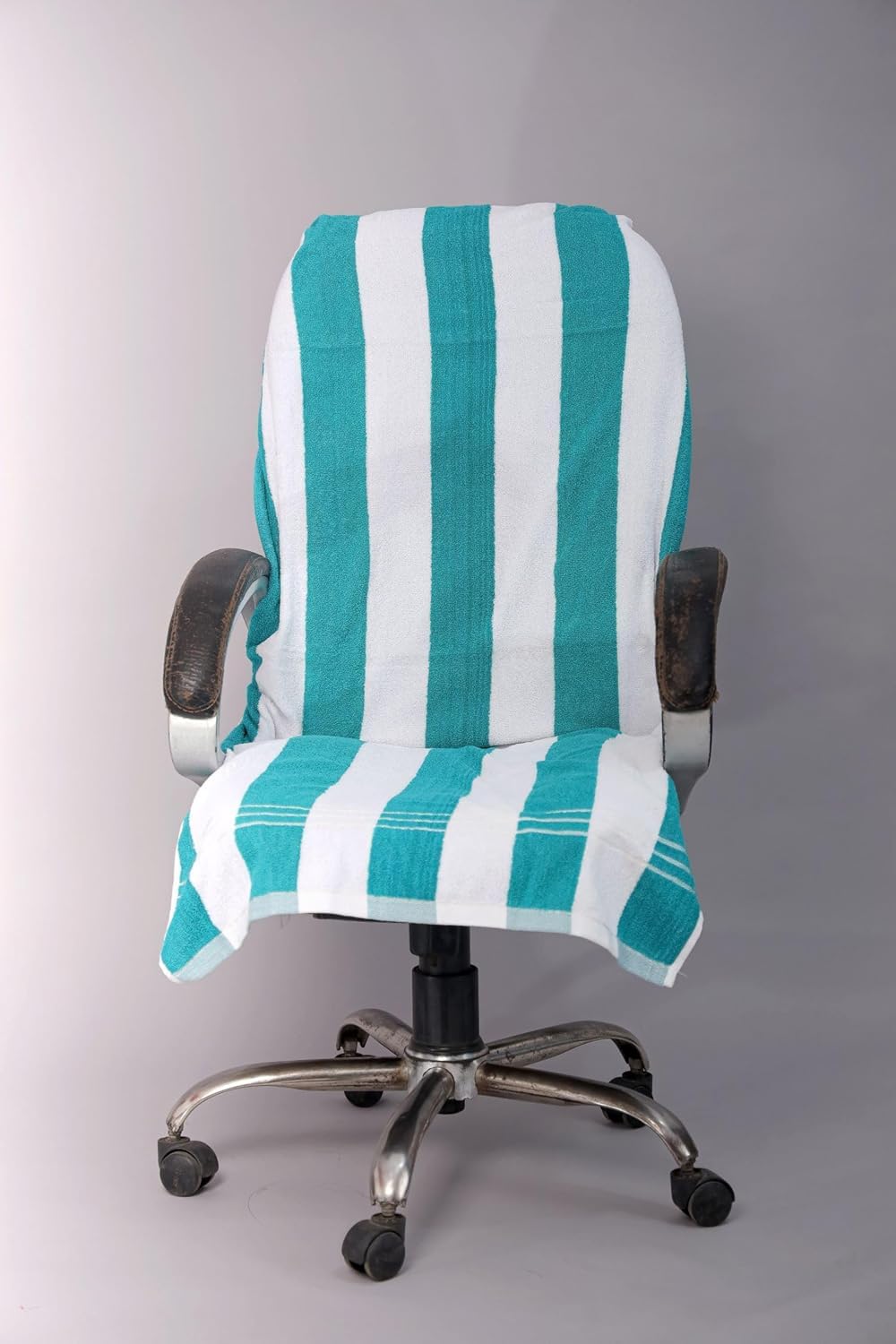 Shree Shyam Cotton Office Chair Towel, 70 x 140 cms, White-LightGreen, Set of 1