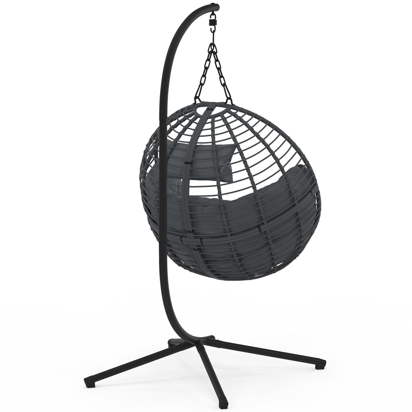 IDMarket - Fauteuil Rond Suspendu ajouré Effet rotin Gris avec Coussin Gris