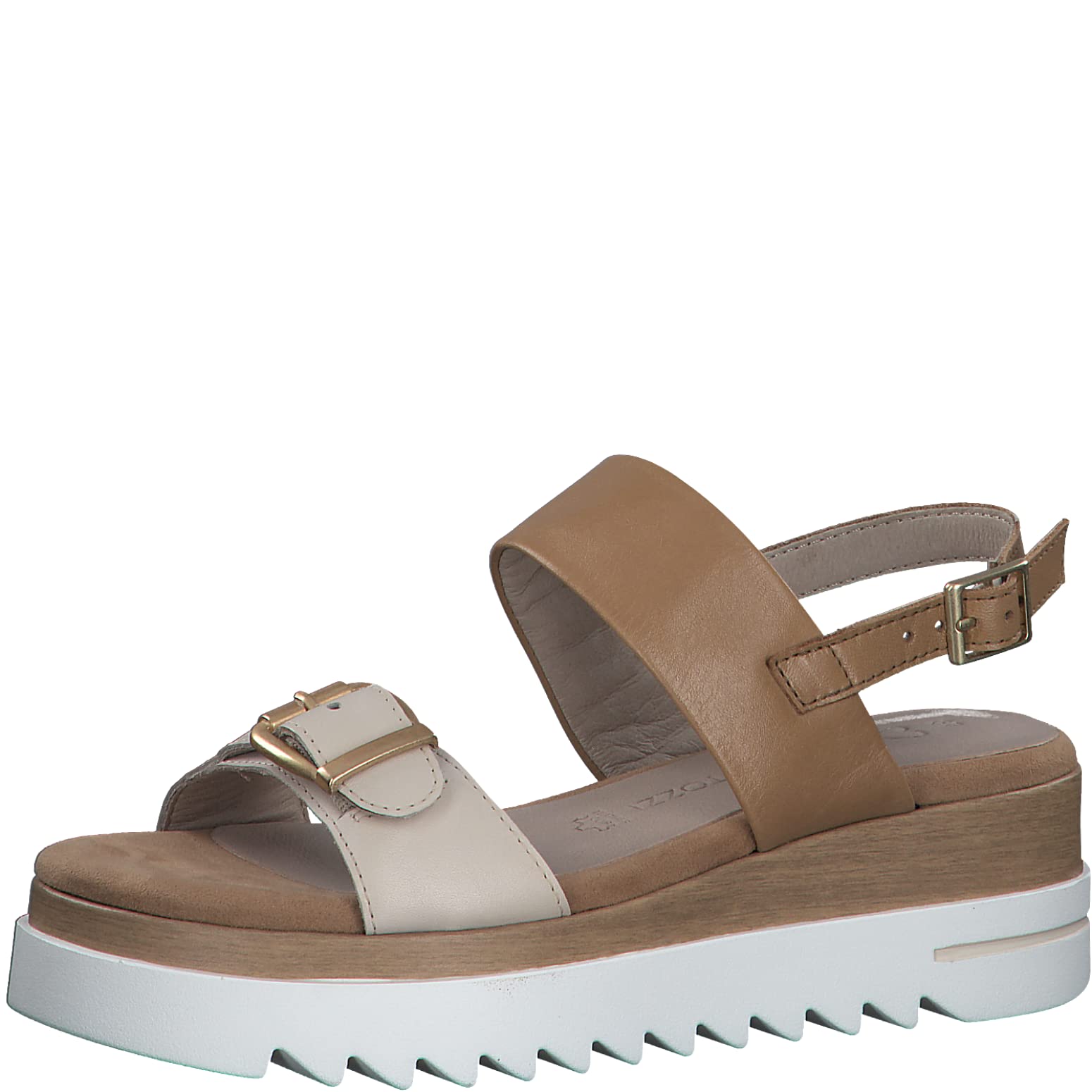 Marco Tozzi Women's 2-2-28717-20 Leather Sandals with Wedge Heel Wedge Sandals, Cream Comb, 39 EU, Cream Comb, 7 UK