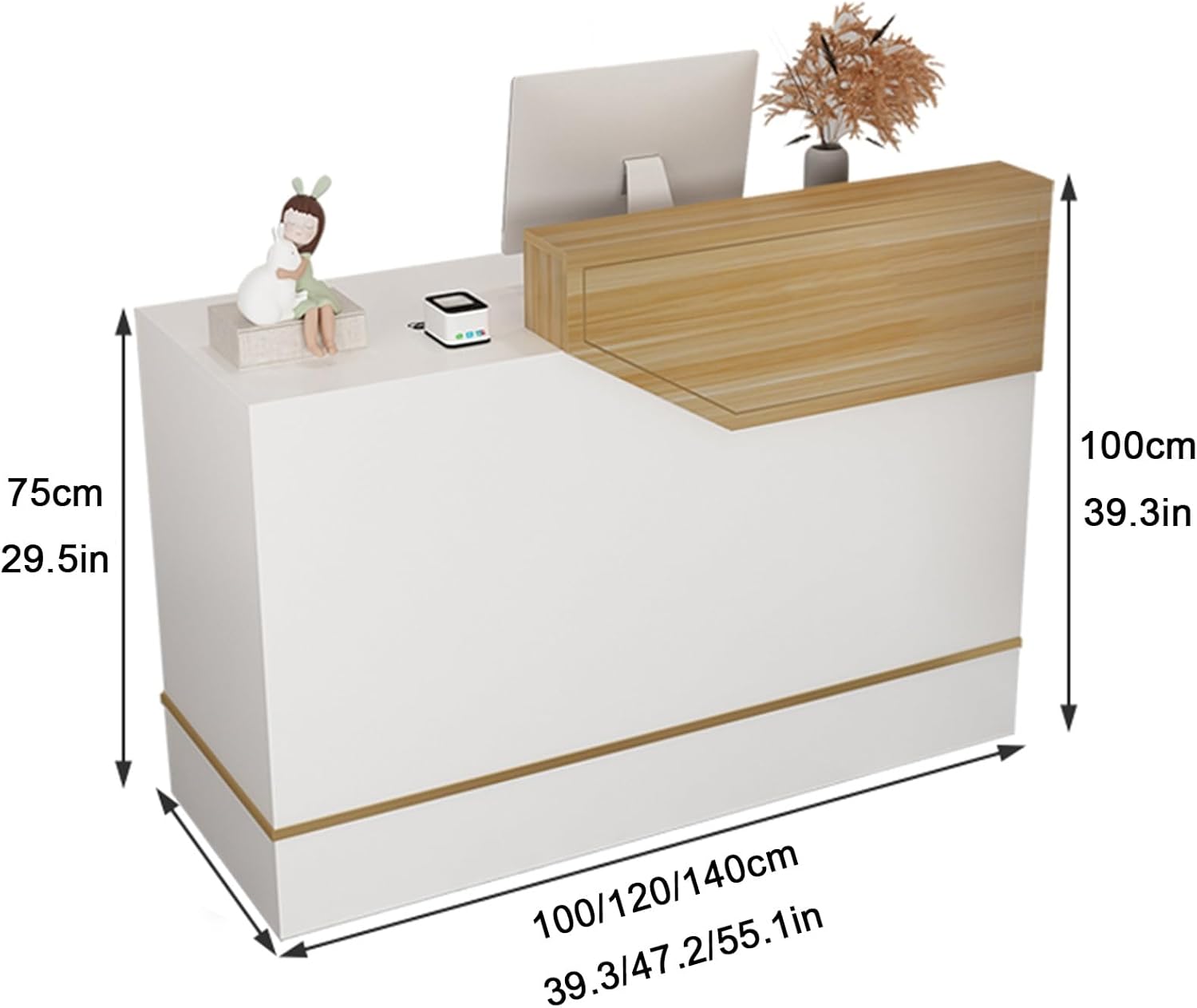 Reception Desk, Desk Reception with Lockable Drawer and Keyboard Tray, Double Layer Counter Table, Front Counter for Salon Lobby Checkout Officee(Red,100cm)