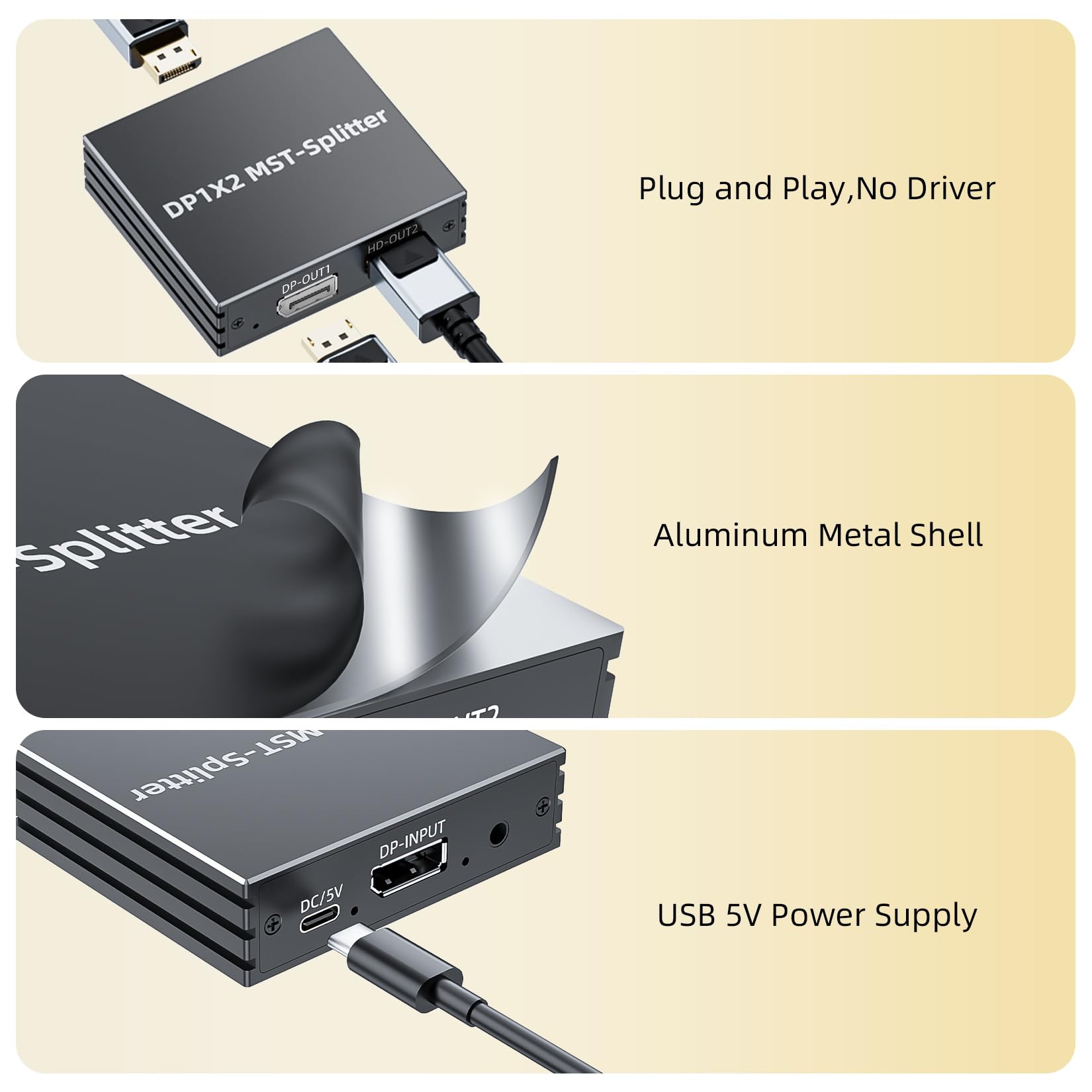 BolAAzuL Adattatore splitter da DisplayPort a HDMI + Display Port per display a doppio monitor, MST Hub D1.4 a HDMI e Displayport, splitter video di trasporto multi-stream per PC desktop scheda