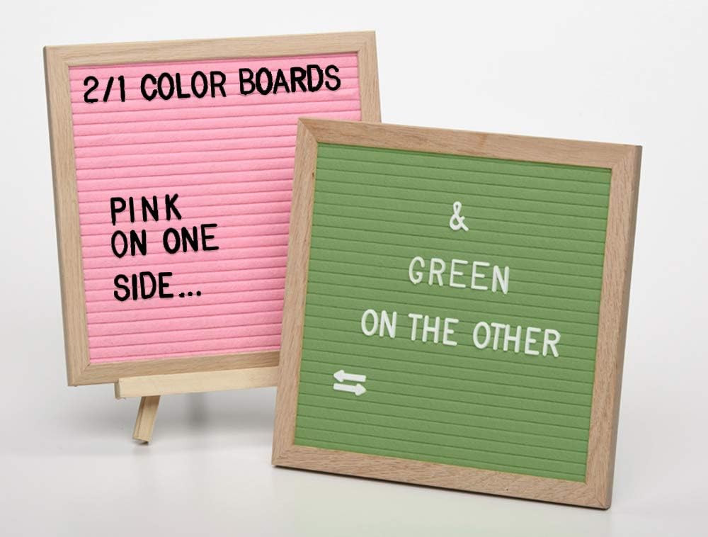 Felt Letter Board - Message Board with Changeable Letters in Reversible Green/Pink Double Sided 2-in-1 with Easel Stand, Black & White Letters – 10x10 Reversible Changeable Signs
