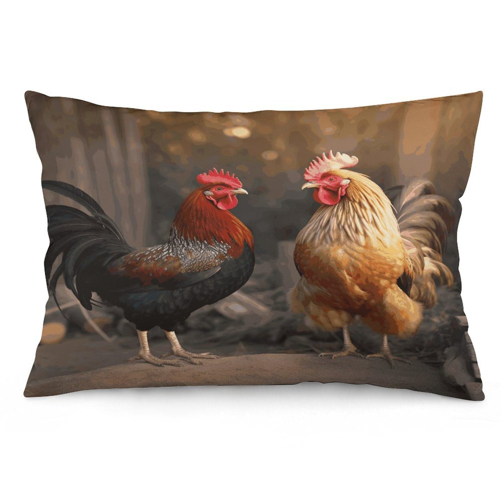 Rooster and Chicken Throw Pillow Covers with Silent Zipper Polyester Pillow Protectors Removable Pillow Cases Soft Pillowcase Cozy Pillow Sham Cushion Cover for Sofa Car Bed 16 "x24