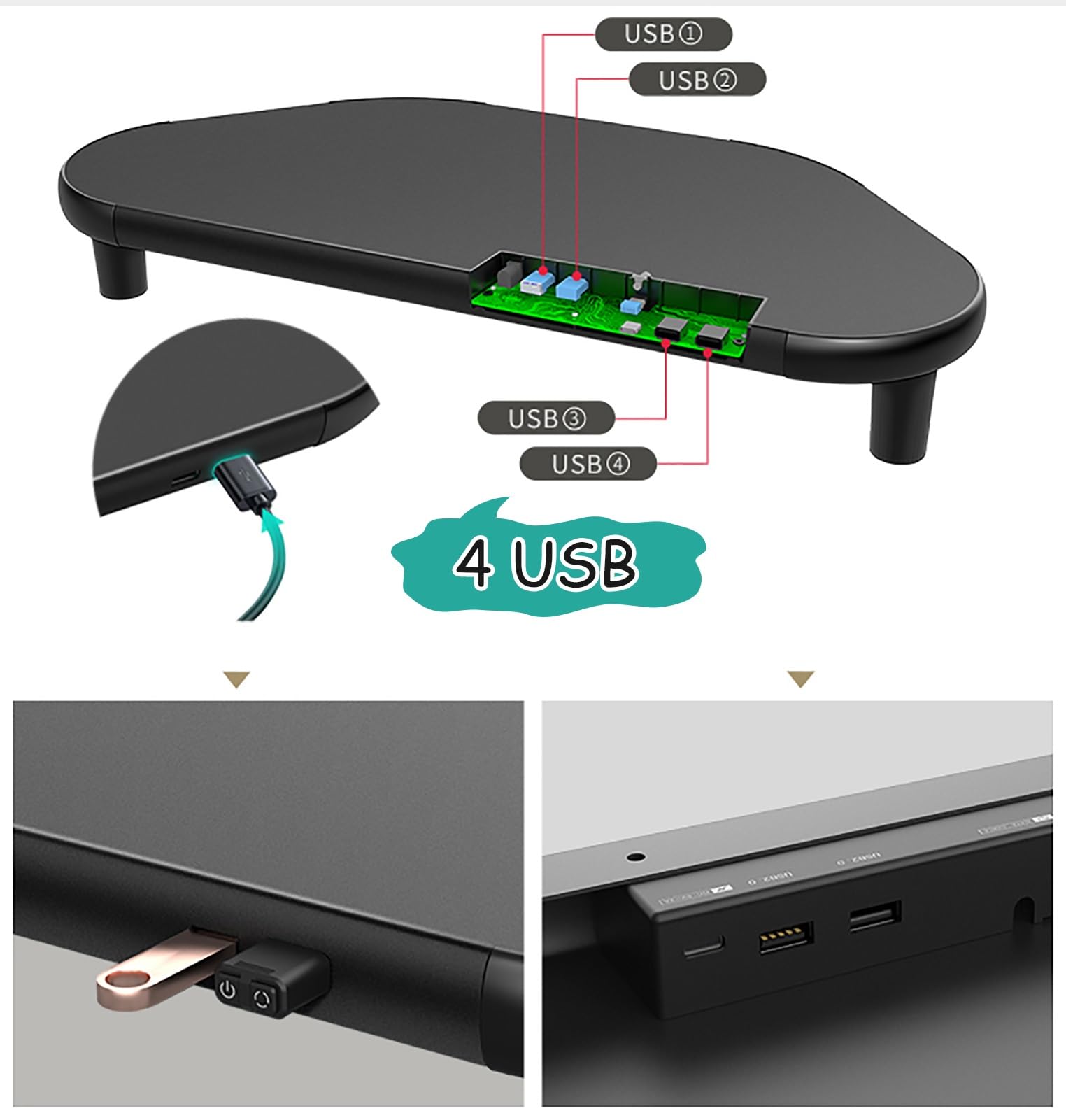 Supporto per Monitor angolare Nero con Supporto per Schermo USB, Supporto da scrivania angolare per Tablet/Cellulare/Monitor, Organizer ergonomico per scrivania da uffici