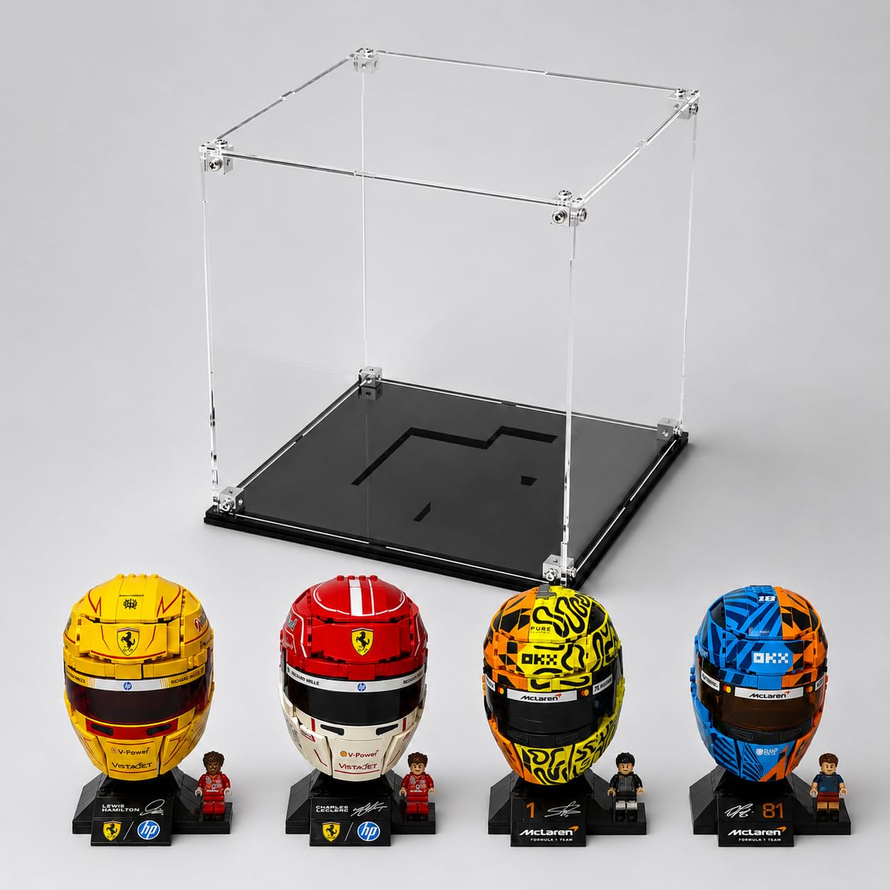 Acrylic Display Case Compatible With LEGO Lando Norris 43023 - Lewis Hamilton 43022 - Charles Leclerc 43014 – Oscar Piastri 43017 - Durable Protective Case, Dustproof Protective Display Case