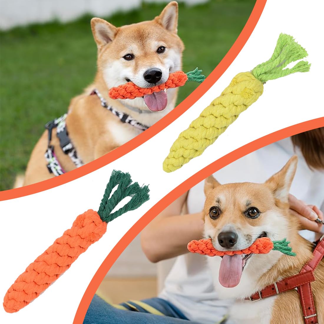 2 pezzi di corda giocattolo per cani, tiro alla fune interattivo cane treccia forma carota dentizione universale cani.