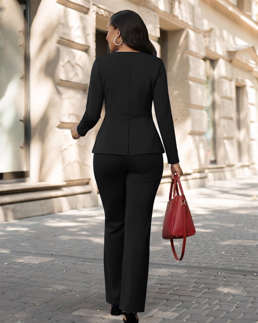 HWP Womens Pant Suit Dressy 2 Piece Business Casual Outfits Long Sleeve Blazer Jacket Wide Leg Pants Set - Image 3