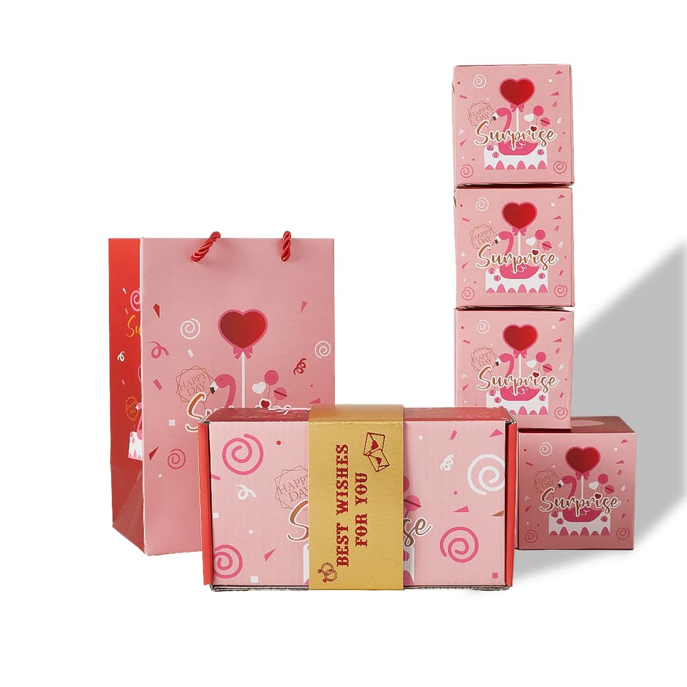 Scatola Regalo A Sorpresa per San valentinos Scatola Regalo Esplosiva Fai da Te con Sacchetto Amore Cuore Rosso Rosa Biglietti Creativi e Rom Ci per Anniversario Matrimonio Ringraziamen