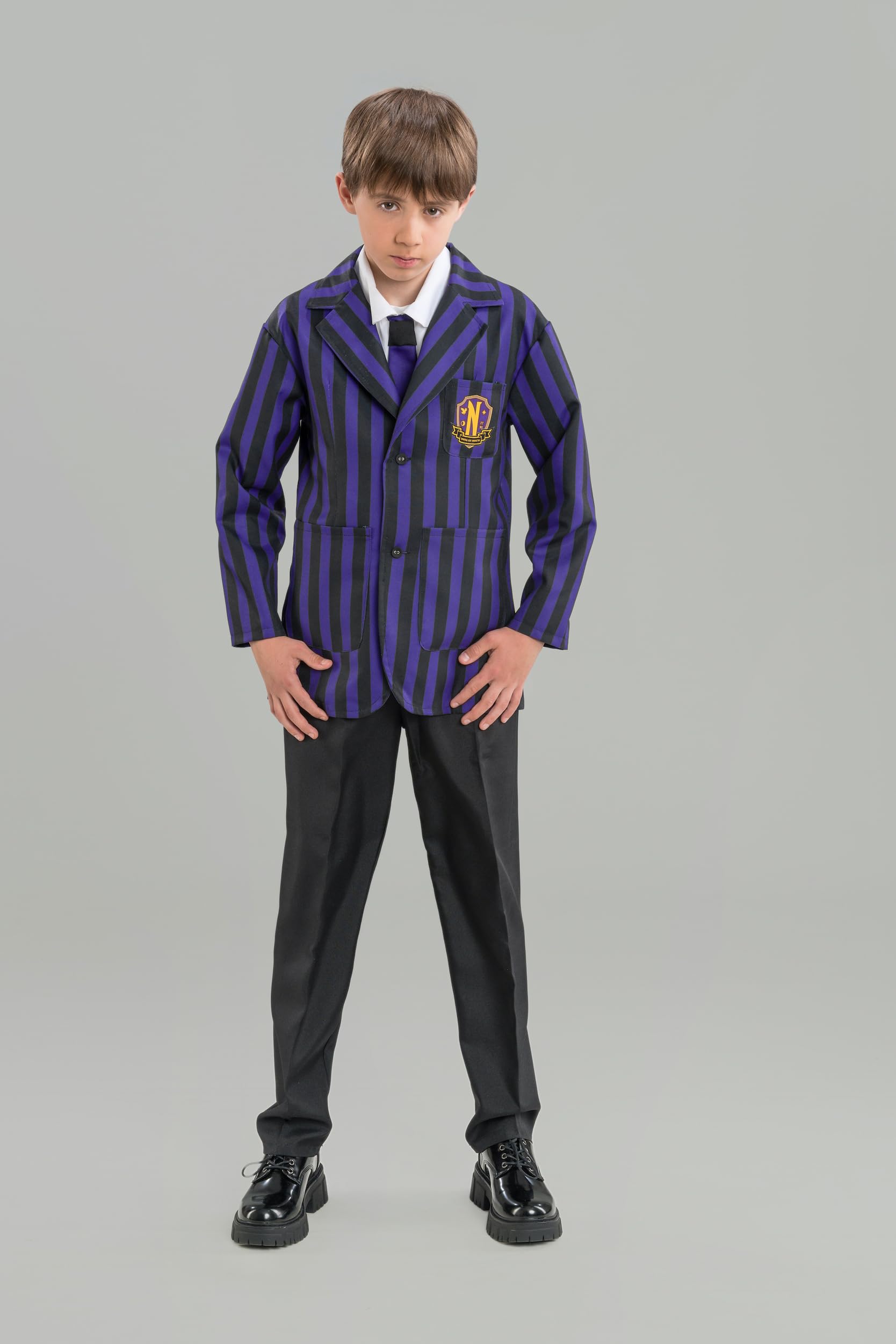 Chaks - Uniforme scolaire Xavier Thorpe pour garçon, ensemble 3 pièces | Costume officiel de Mercredi, veste, pantalon et cravate, Halloween, carnaval et soirée à thème, Nevermore Academy