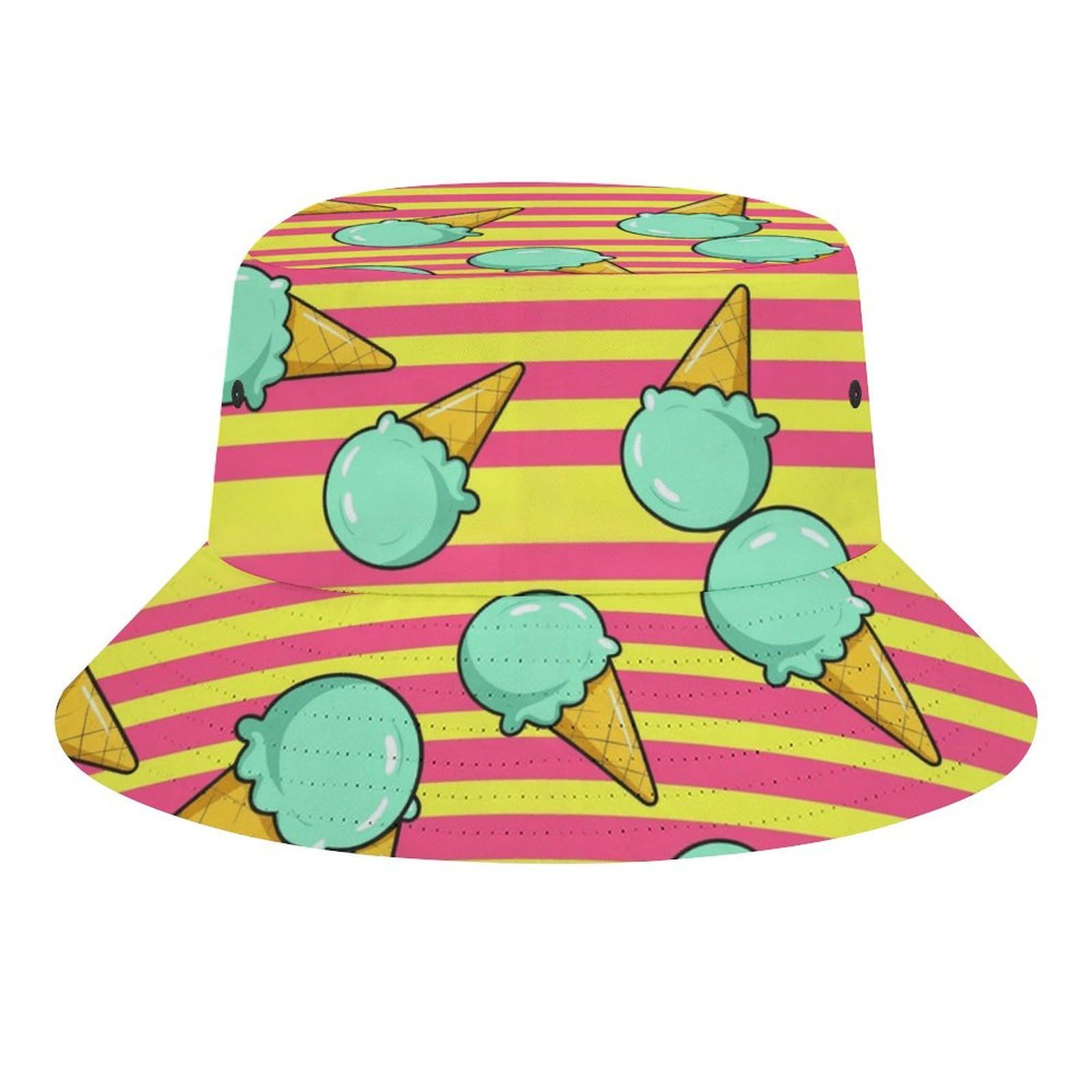 Bucket Hat Ice Cream Cone Cute Fisherman Hat Sun Protection, Packable Travel Beach Hat for Outdoor, Men and Women