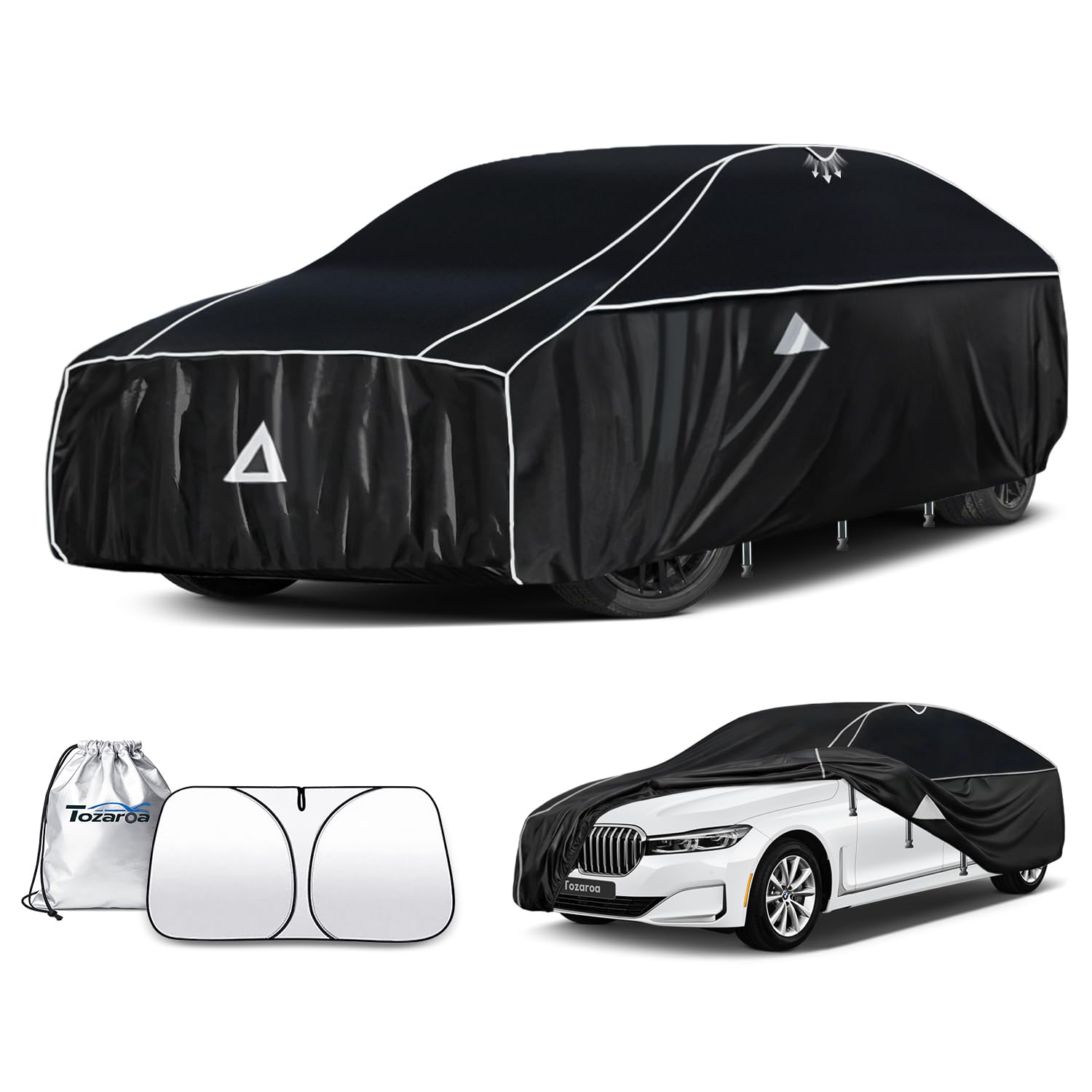hail protector car cover for sedan(length:195"-208"),waterproof all-weather anti hail thick multi-layered eva with sun visor&storage bag for es350, models, avalon, impala etc