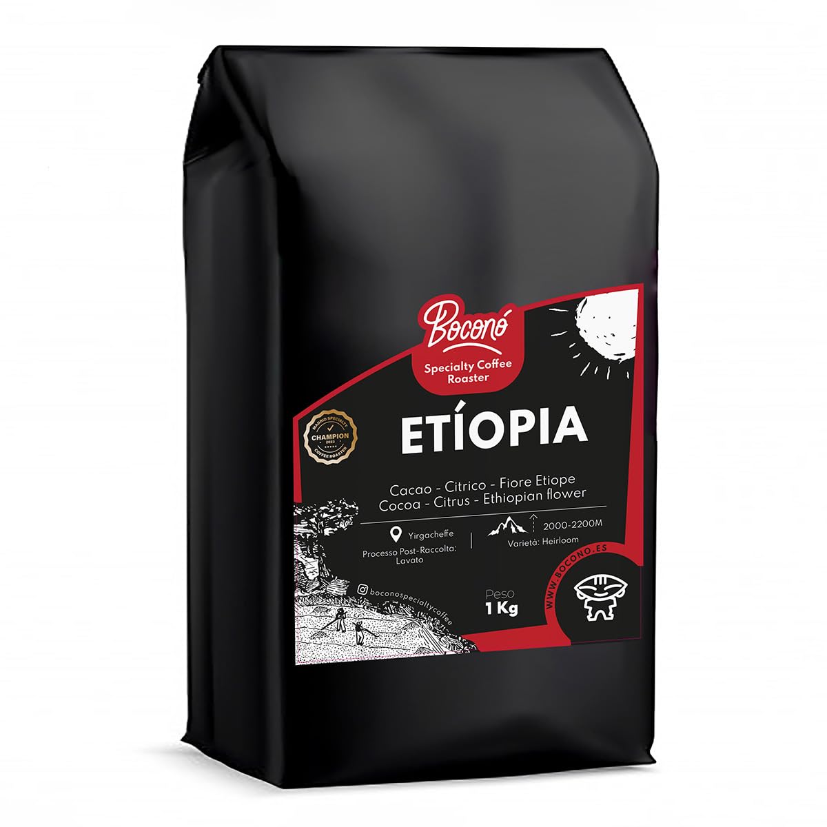 Café de especialidad en grano de Etiopia Boconó Arábica Tueste Natural 1 kg