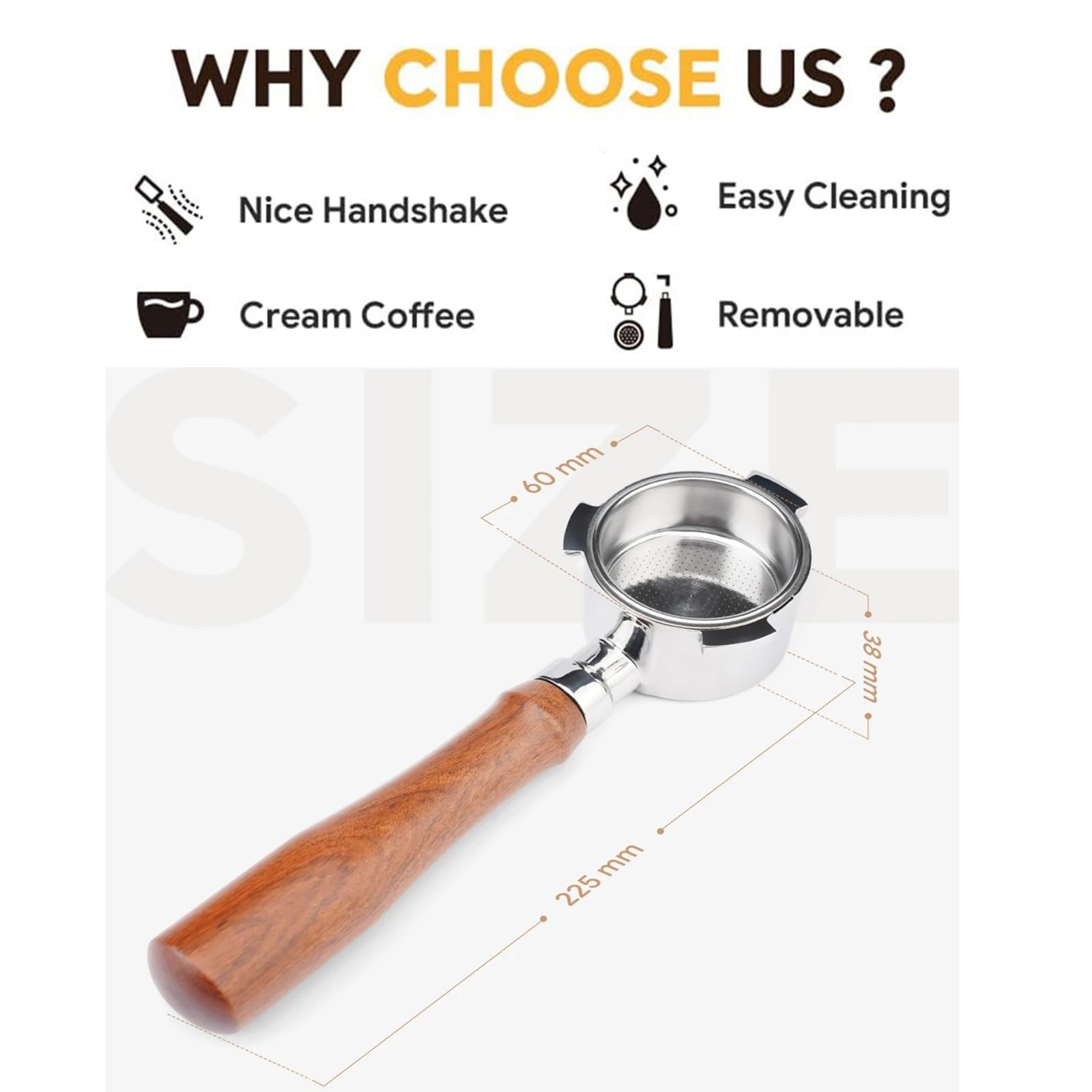 Portafiltro sin fondo de 54 mm compatible con Breville BES870/BES878/BES875/BES880, portafiltro de 3 orejas para cafetera Breville Espresso, mango de madera incluido cesta de filtro