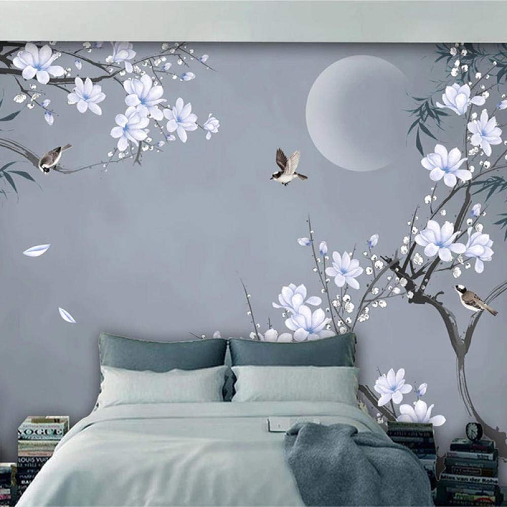 Papier peint photo style chinois fleurs et oiseaux 400x280 cm pour salon