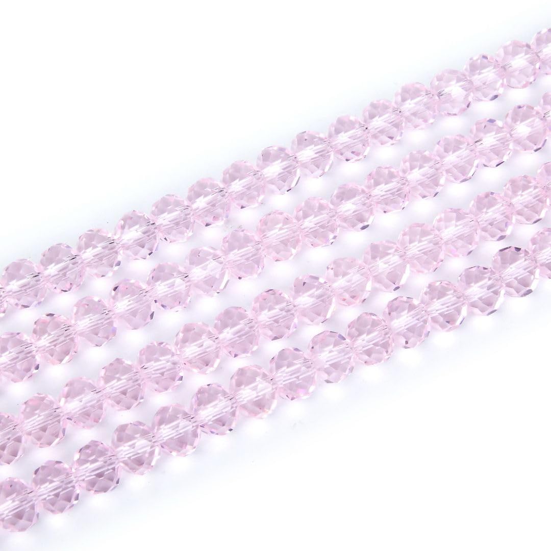 200pcs Czech Faceted Rondelle Crystal Glass Beads 6mm Bulk Light Rose Pink