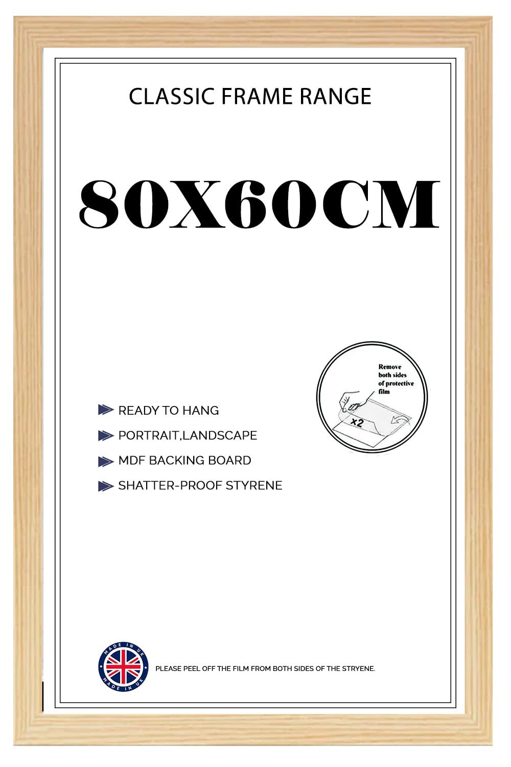 Modern Flat Slim Pine 60 x 80 cm MDF Wooden Shatter-Proof Styrene Front Picture/Photo/Poster Frame