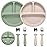 Eascrozn Baby Feeding Set, 2 Pack Silicone Baby Plates with Suction, 2 Pack Spoons and Forks Set for Toddler Utensils, BPA Free, Baby Led Weaning Supplies for Eating Essentials