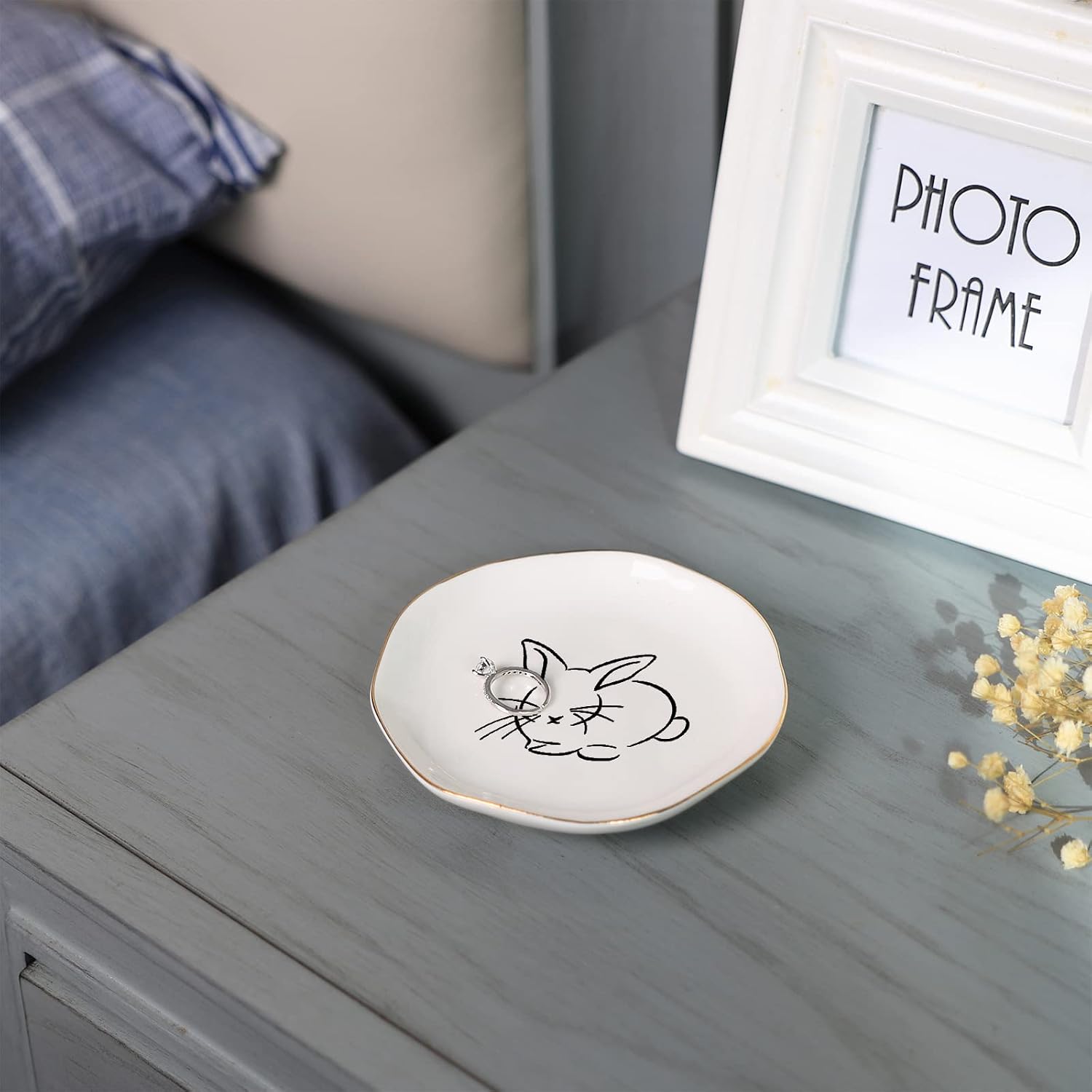 HOME SMILE Bunny Ring Dish,Rabbit Jewelry Tray,Easter Gifts for Women,Ceramic White,4" image 3