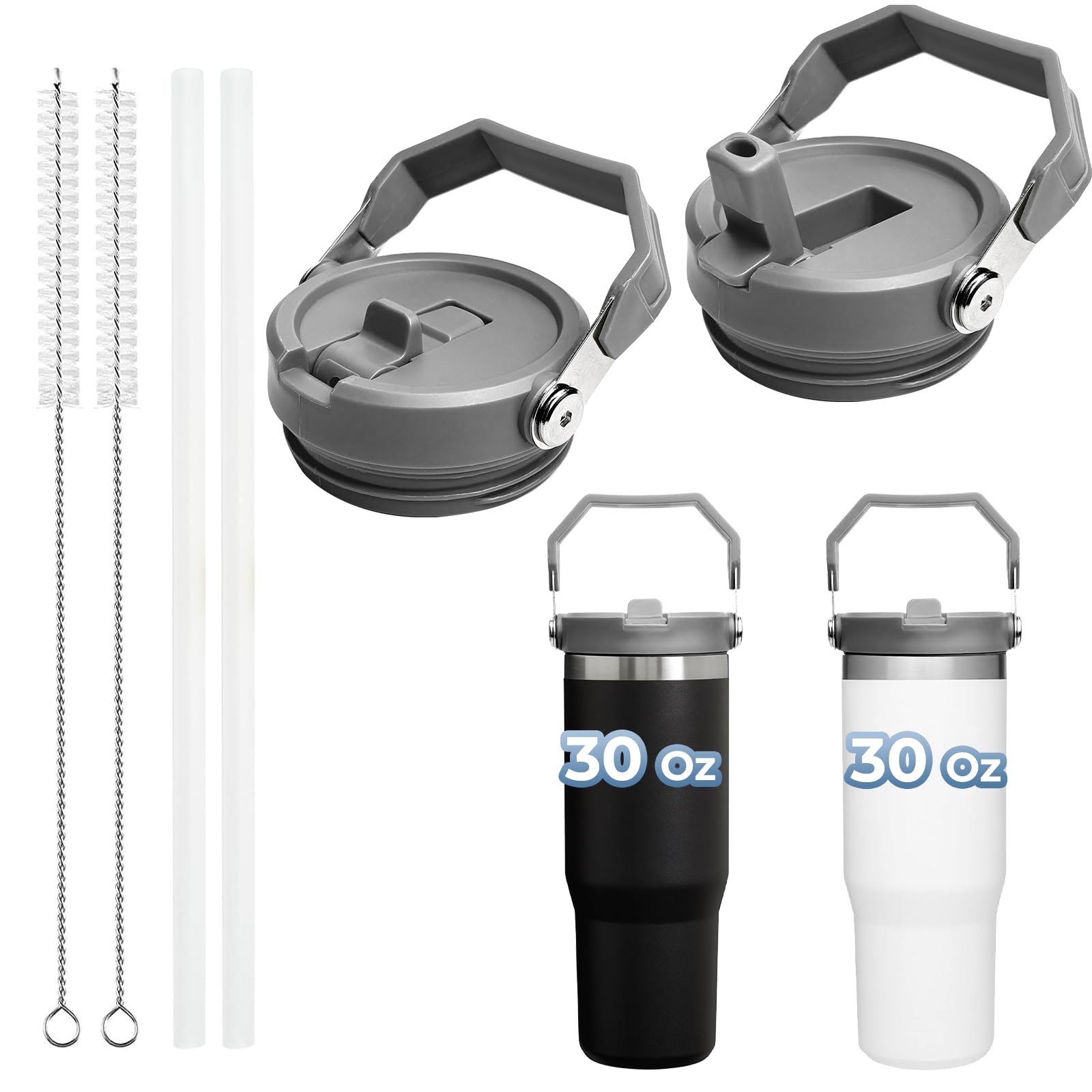 ZOSIX 2PCS Designed for Stanley IceFlow 30 oz Cup Lid, Leak Proof Spill Proof Tumbler Lid Cup Lid Replacement for Stanley 30 oz Tumbler, Grey