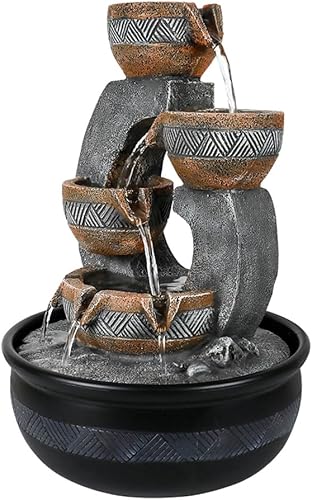 Miniatura 5 de Fuente de agua de mesa de 15.7 pulgadas de alto con luces LED, sonido de agua tranquilo y relajante, pequeña fuente de cascada de escritorio para