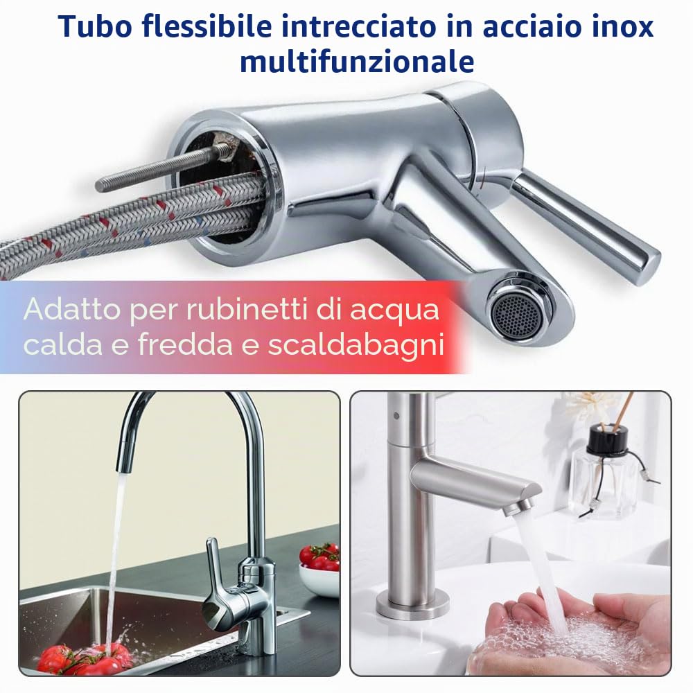2 Pezzi Tubo di Collegamento per Rubinetto 60 cm, Flessibile per Miscelatori G3/8 x M10, Tubo Intrecciato 3/8 in Acciaio Inossidabile per Doccia, Lavandino