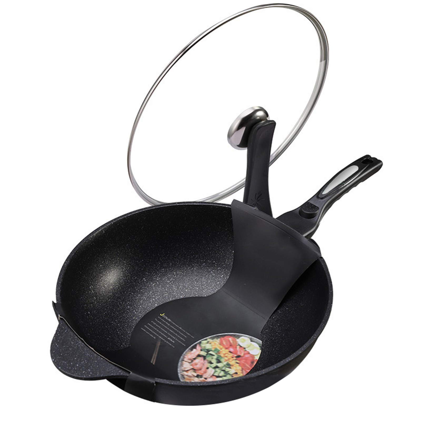 Patelnia do gotowania indukcyjnego 32 cm, aluminiowa powłoka nieprzywierająca, uchwyt antypoślizgowy zapobiegający oparzeniom, Wok i Wok, 2