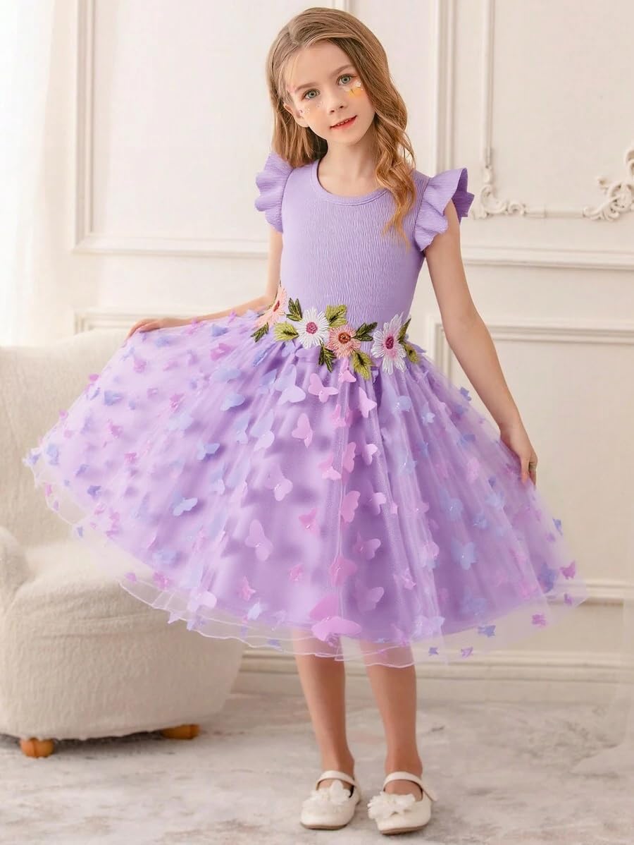 Girls Tulle Dress Toddler Flutter Sleeve Tutu Dress Summer Flower Birthday Party Princess Dresses - Image 2